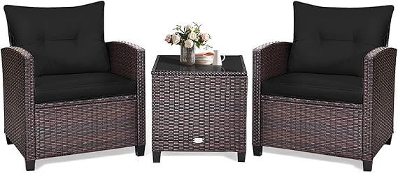 3 Piece Patio Furniture Set with Cushions
