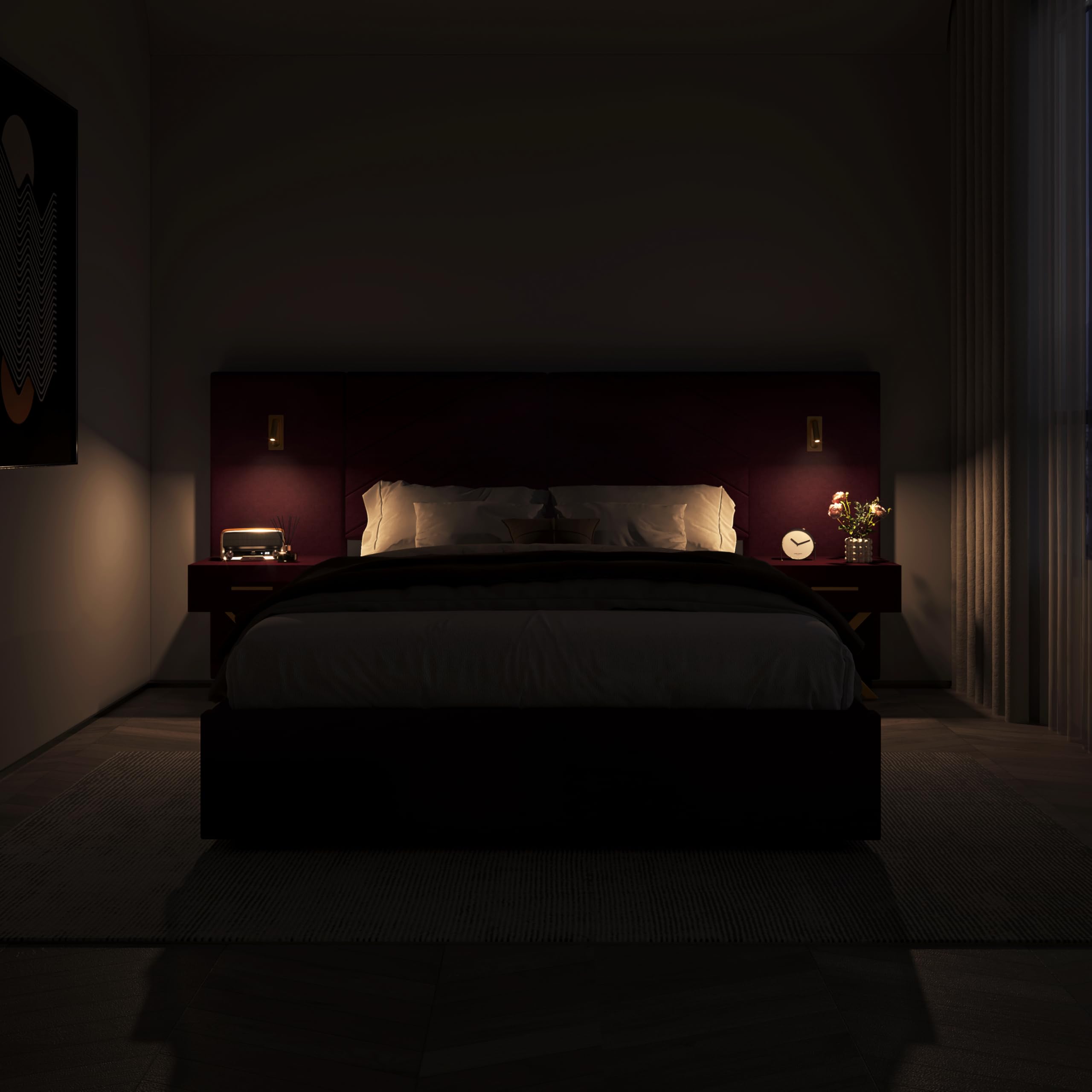 Queen Platform Bed with LED Lights and Nightstands