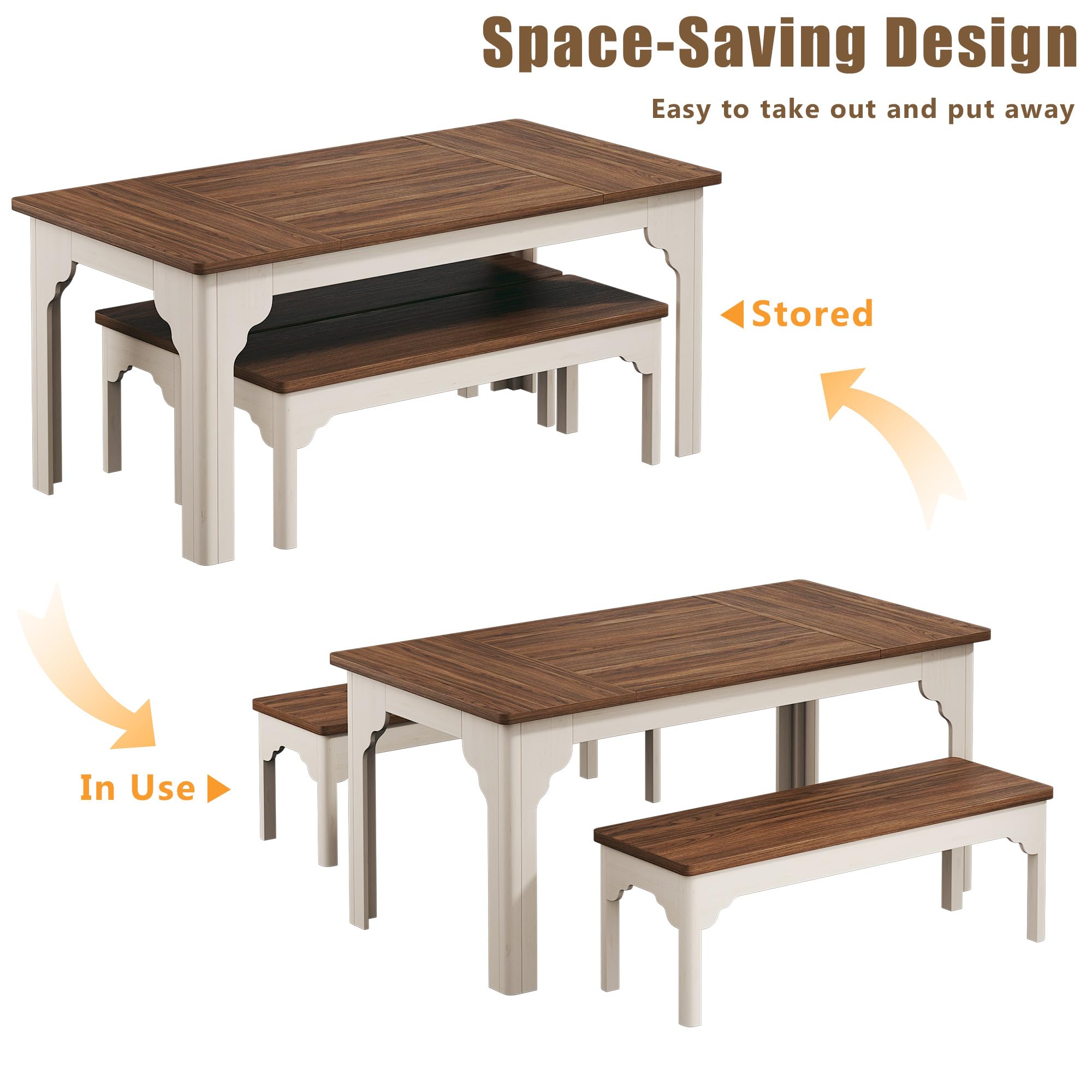 Farmhouse Dining Table Set with 2 Benches