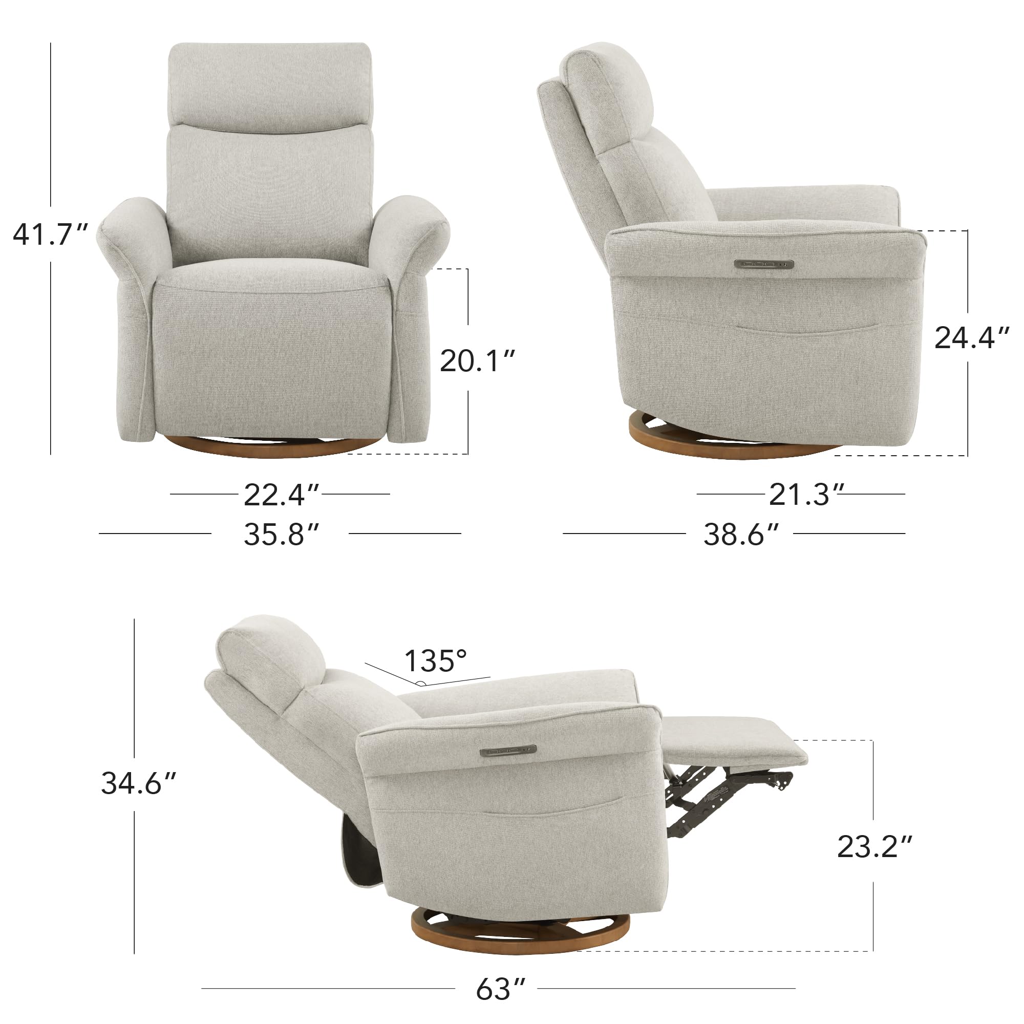 Triple-Motor Power Swivel Nursery Glider Recliner