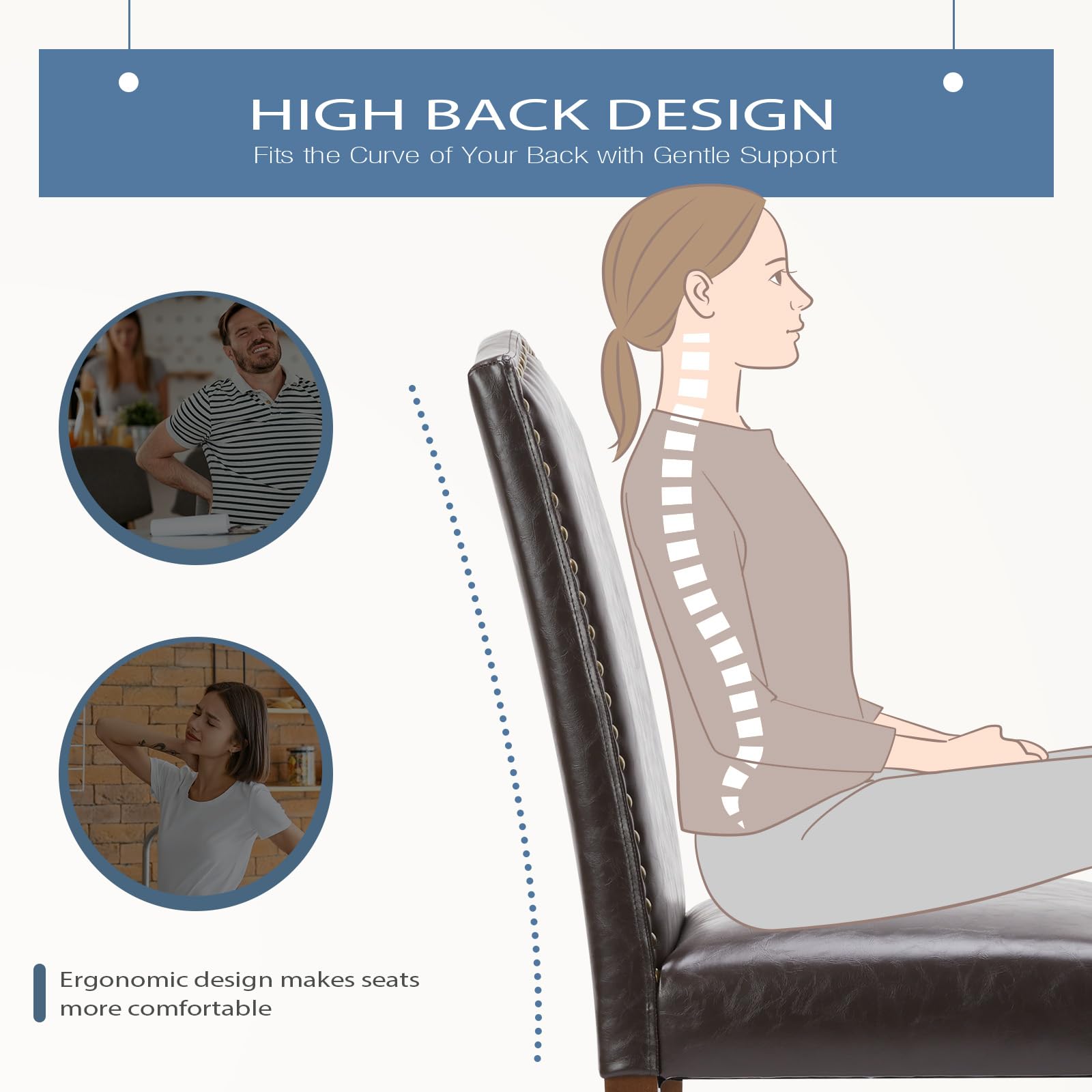 Dining Chairs Set of 6 with Padded Seat and Wooden Legs