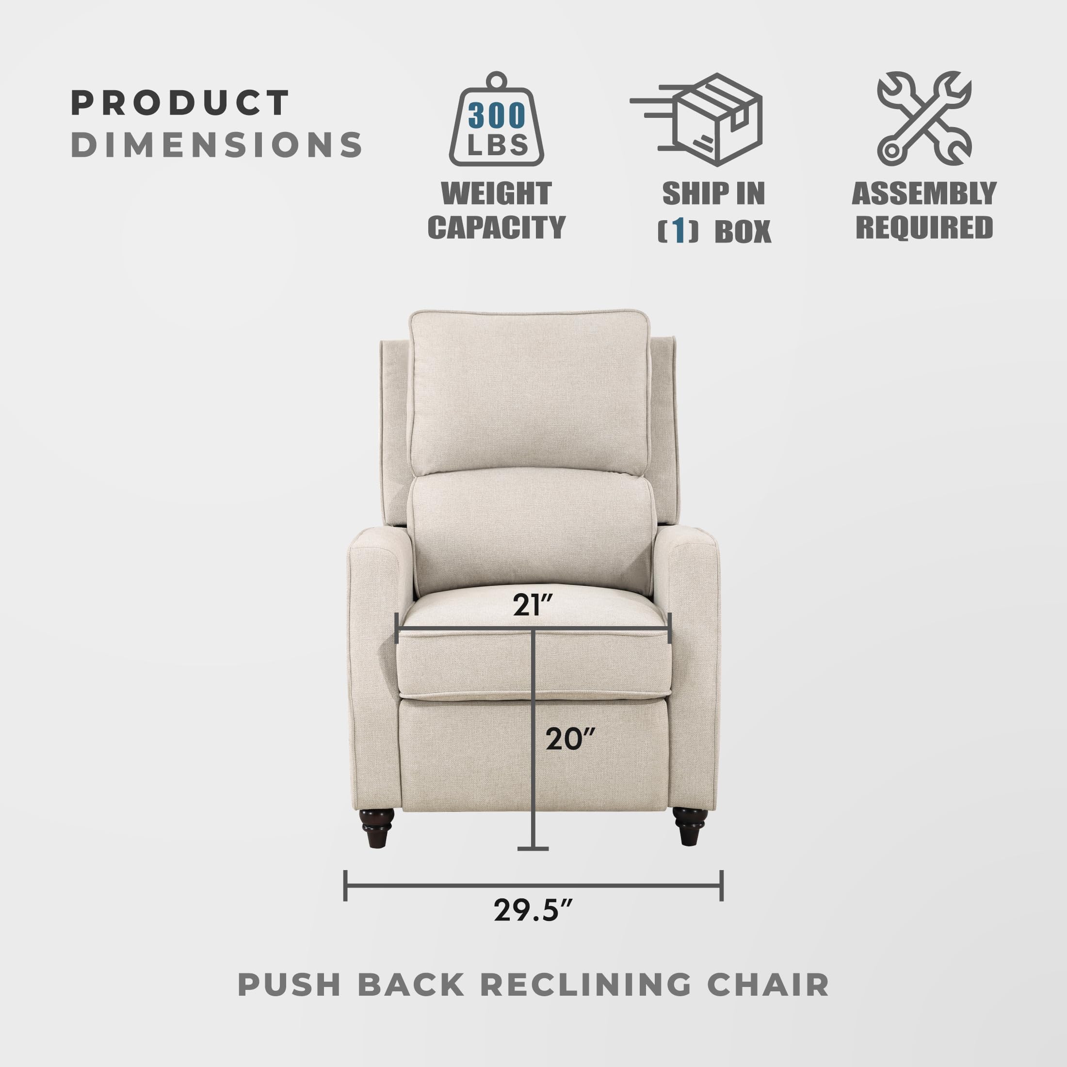 Push Back Recliner Chair - Beige Fabric