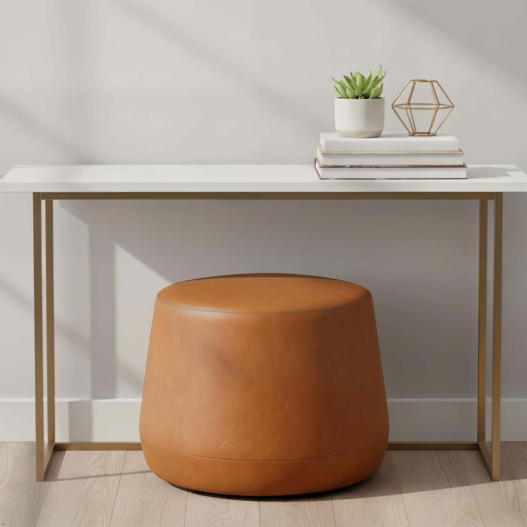 Round Faux Leather Ottoman with Pocket Coils