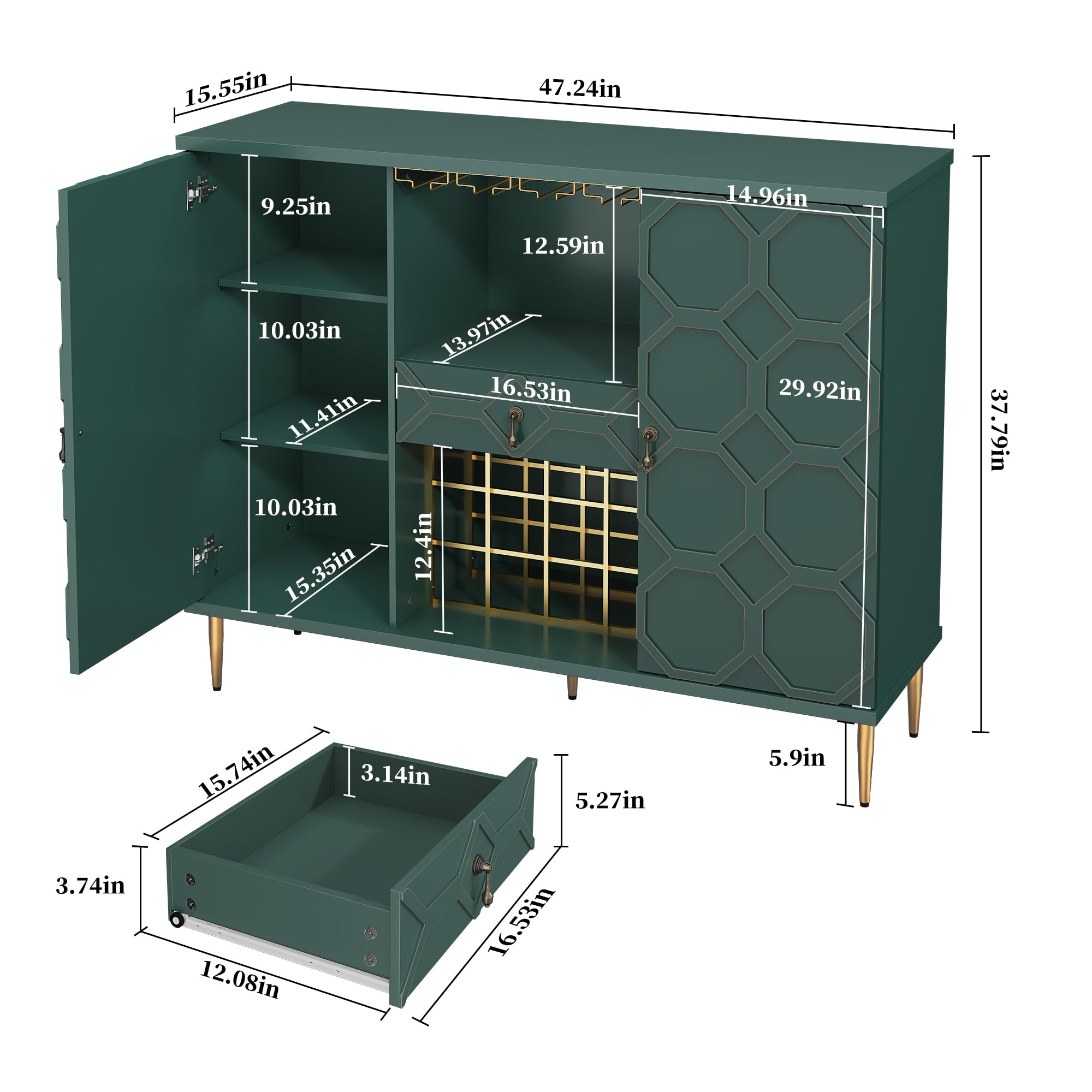 Modern Bar Cabinet with Drawer and Wine Glass Racks