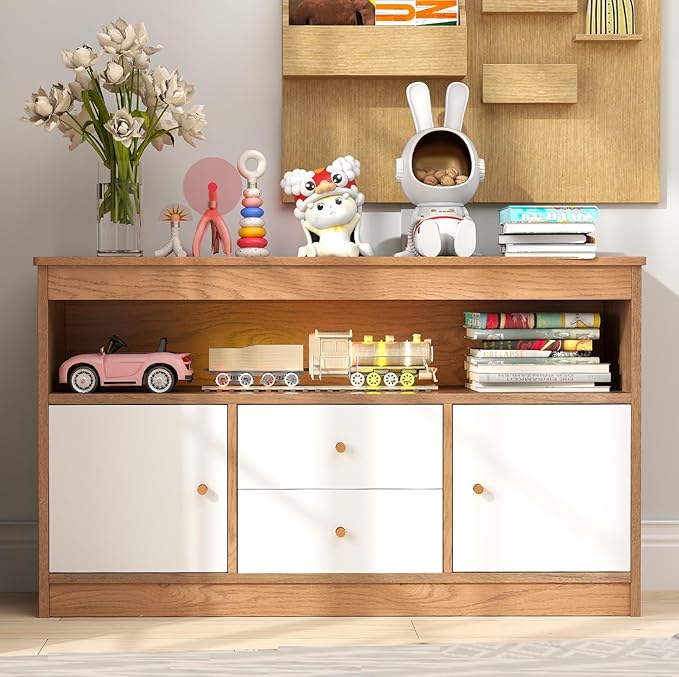 Kids Toy Storage Cabinet with Drawers and Shelves