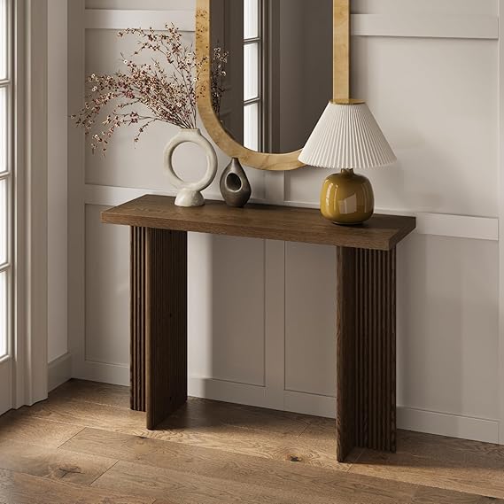 Fluted Console Table with Oak Veneer Top
