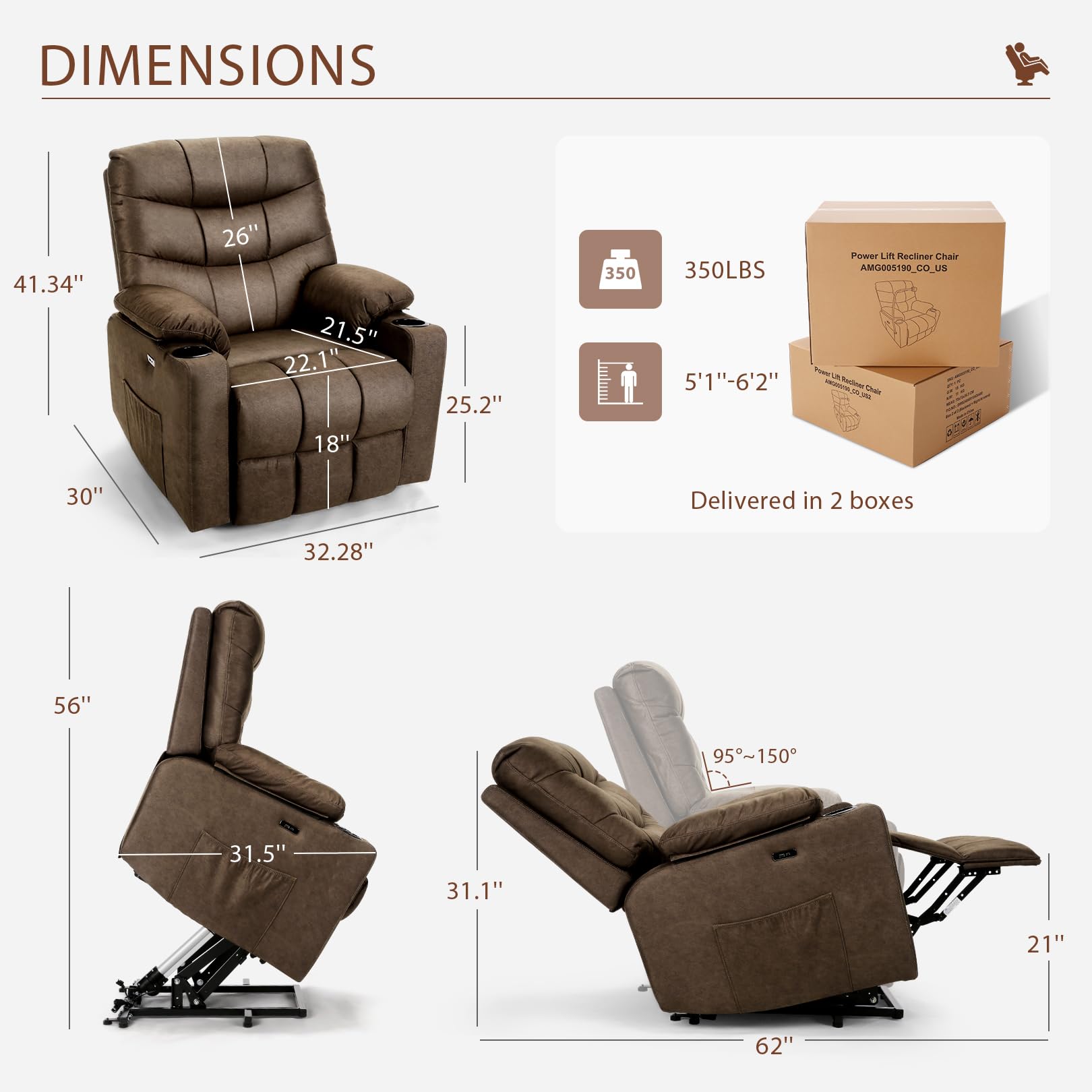 Electric Power Lift Recliner Chair with Heat and Massage