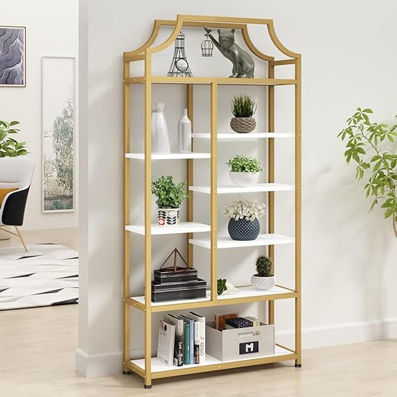 8-Tier Open Shelf Bookcase with Black Metal Frame