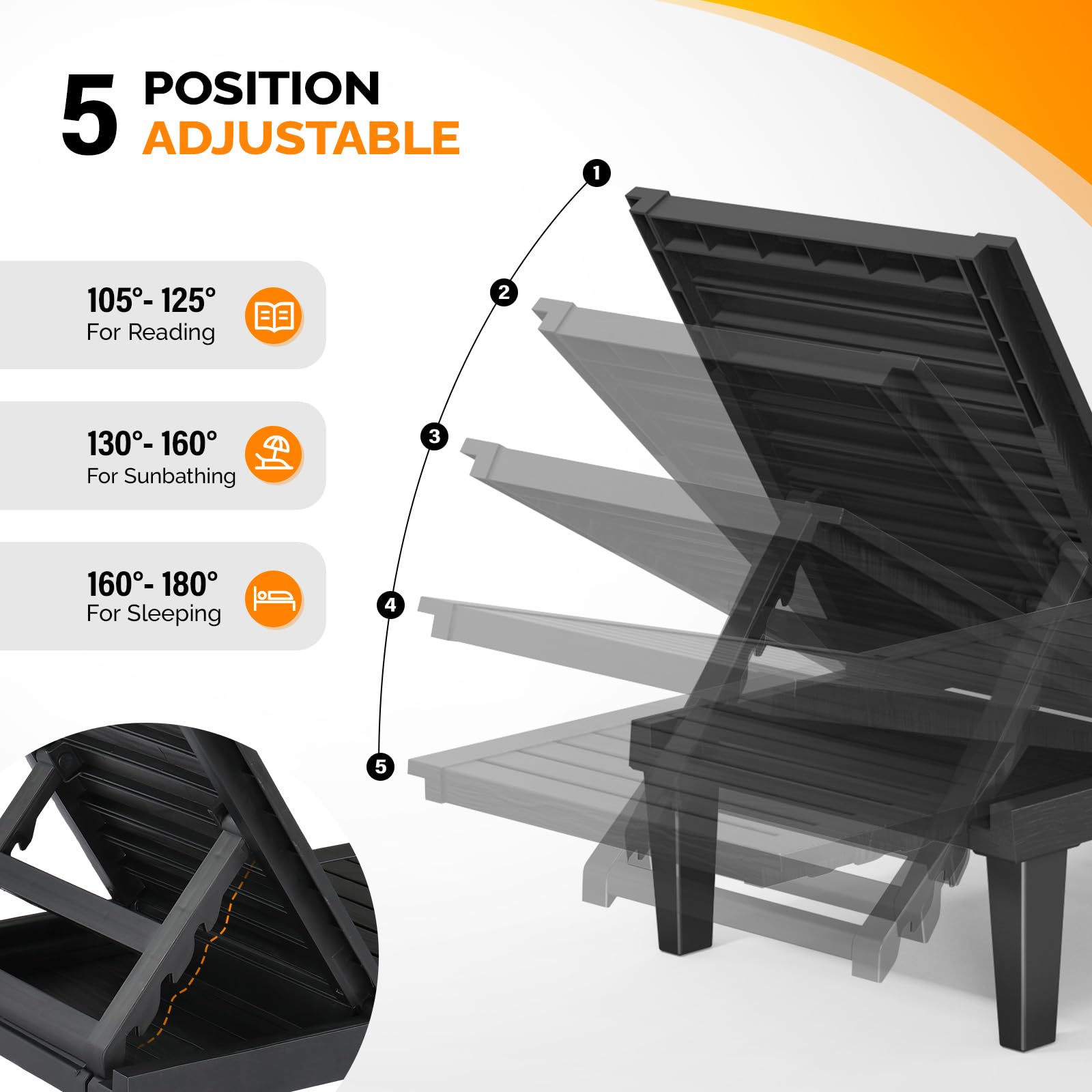 Outdoor Chaise Lounge Chair Set of 2 with Adjustable Backrest