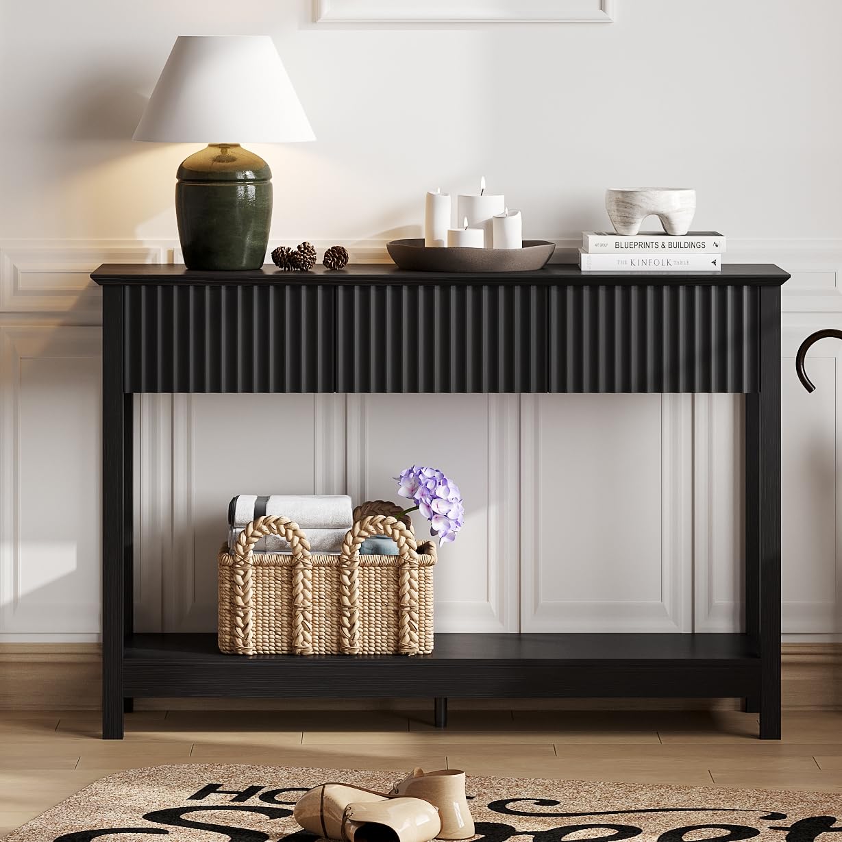 47" Fluted Console Table with 3 Drawers