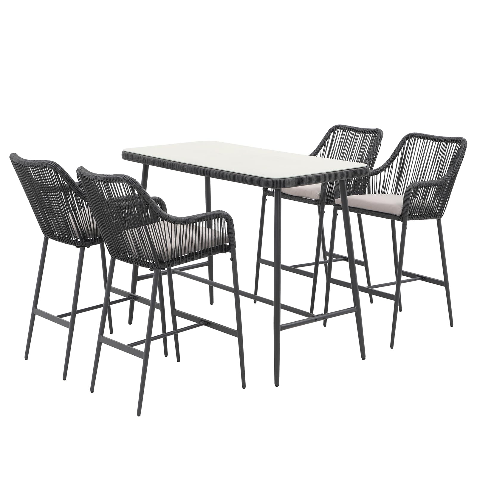 5-Piece Patio Bar Dining Set with Cushions