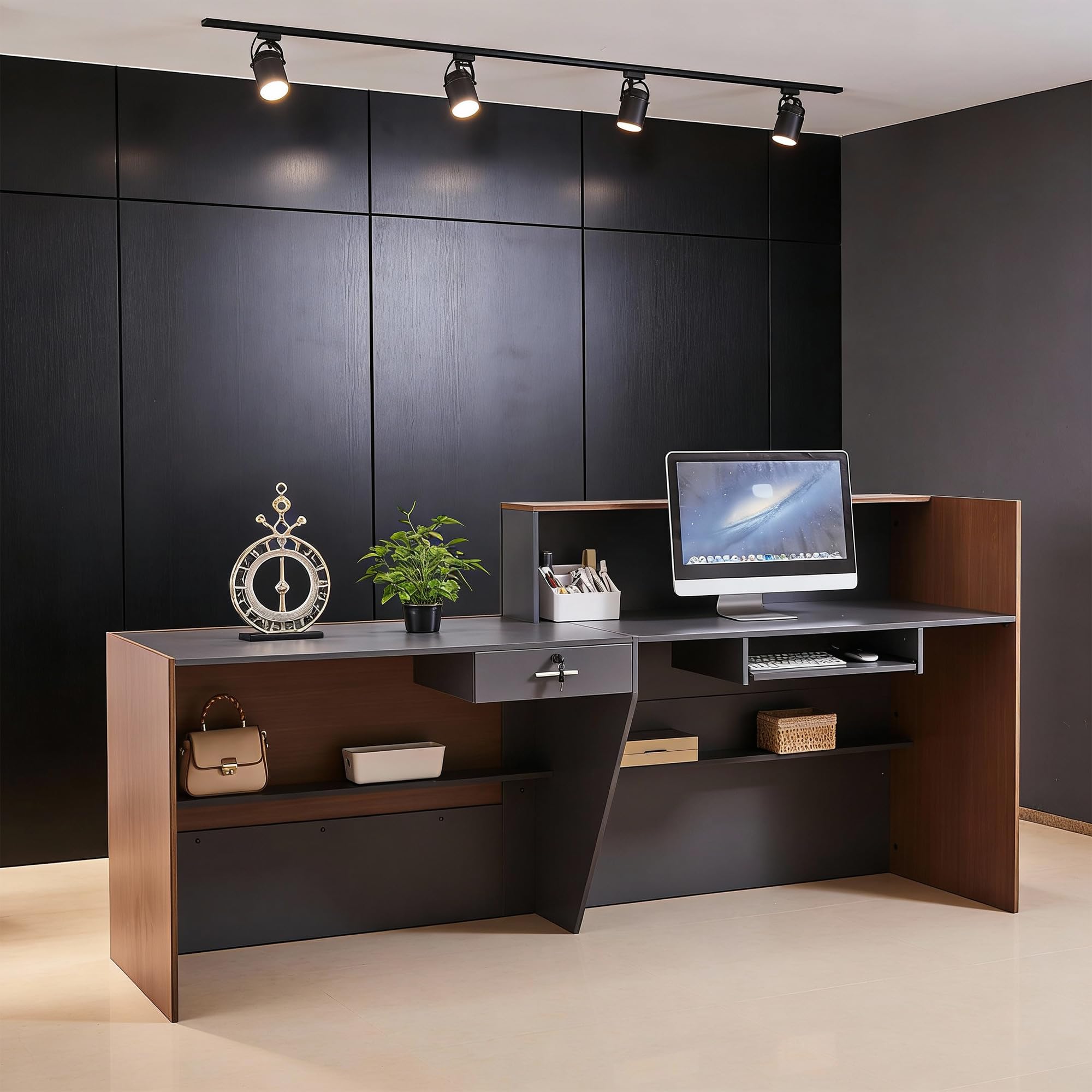 Modern Reception Desk with Lockable Drawer and Keyboard Tray