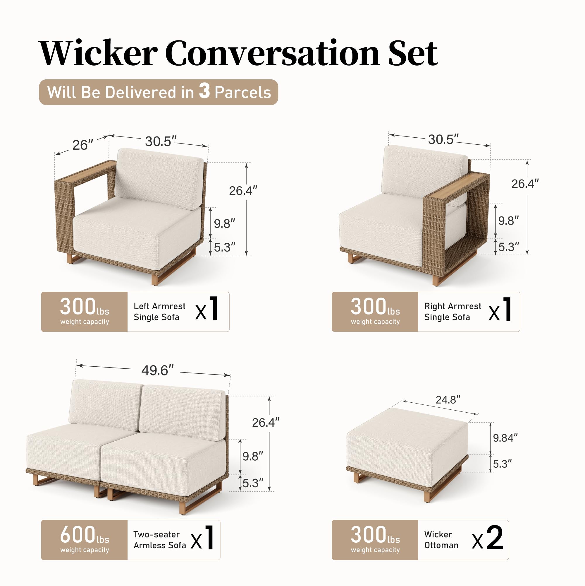 U-Shaped Rattan Wicker Sectional Sofa Set