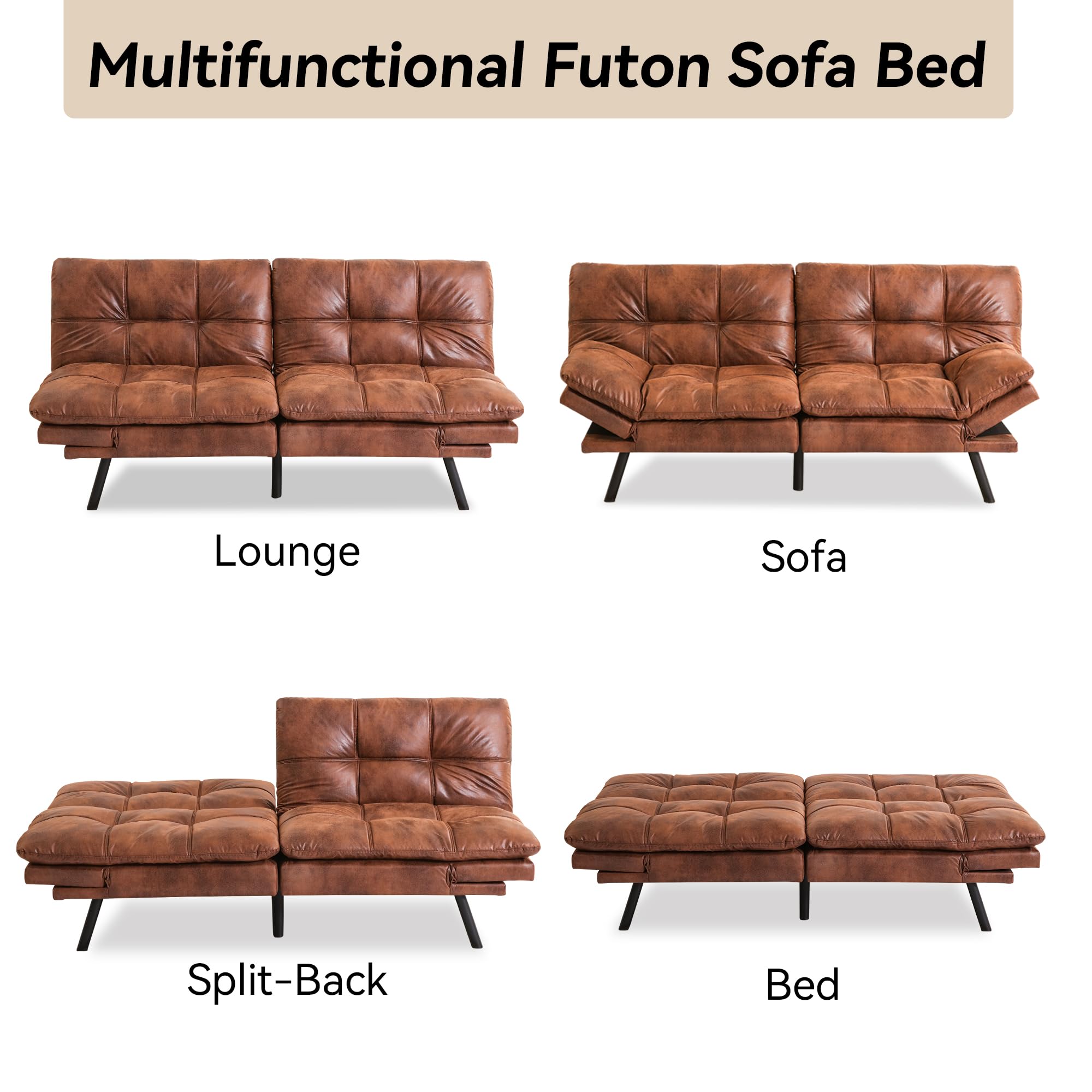 71" Convertible Futon Sofa Bed with Memory Foam