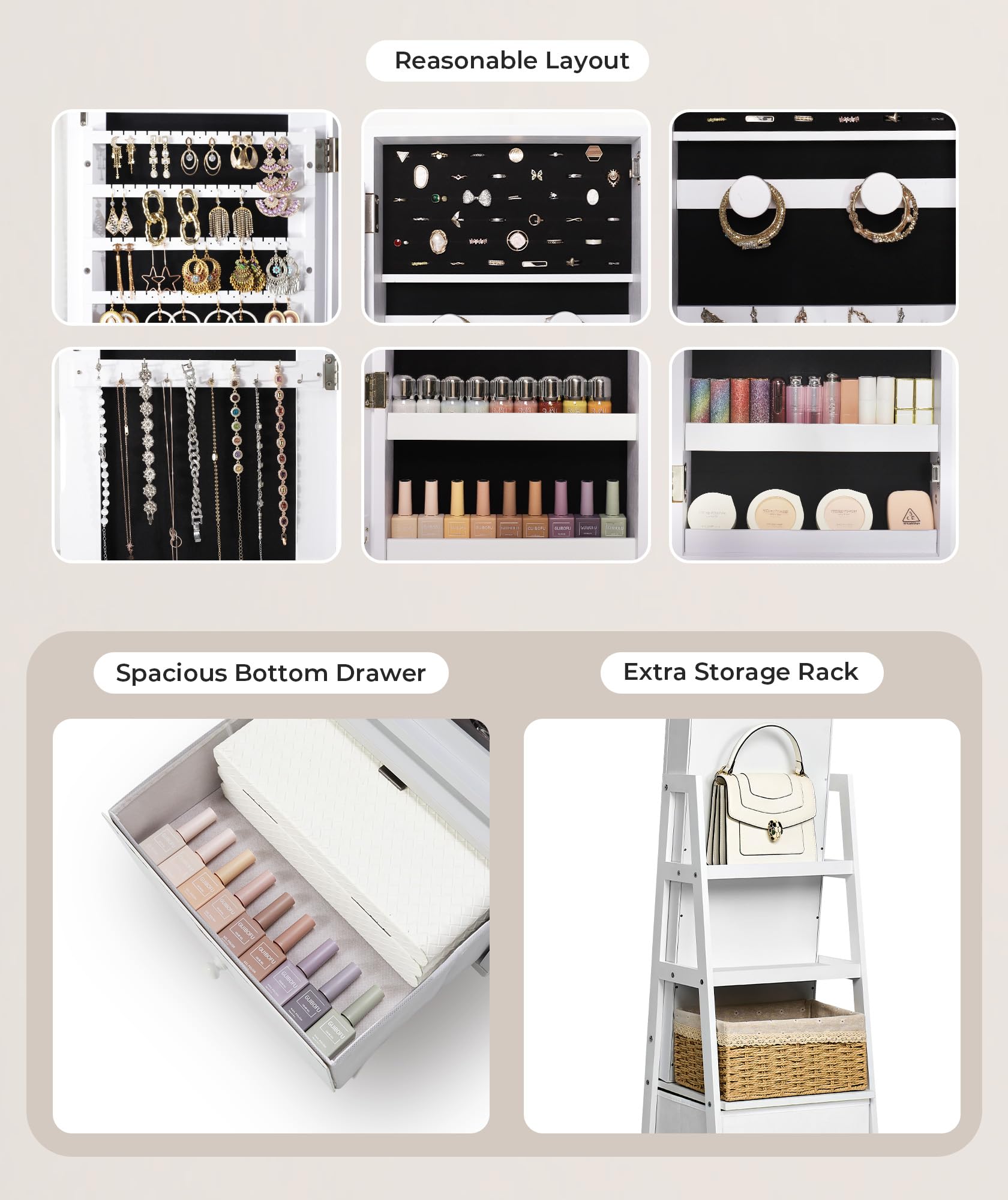 360° Swivel Jewelry Cabinet with Full Length Mirror