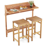 3-Piece Acacia Wood Balcony Bar Set with Stools