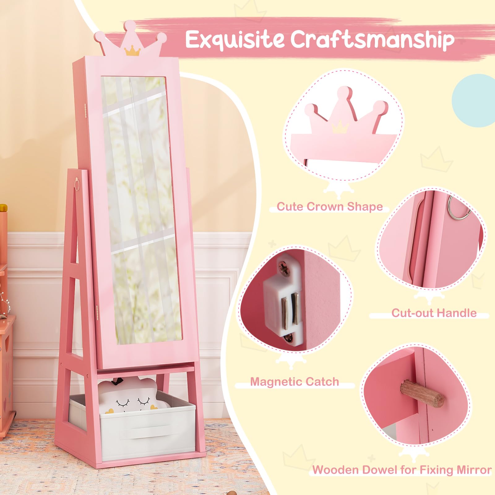 Kids Jewelry Armoire with Full-Length Mirror