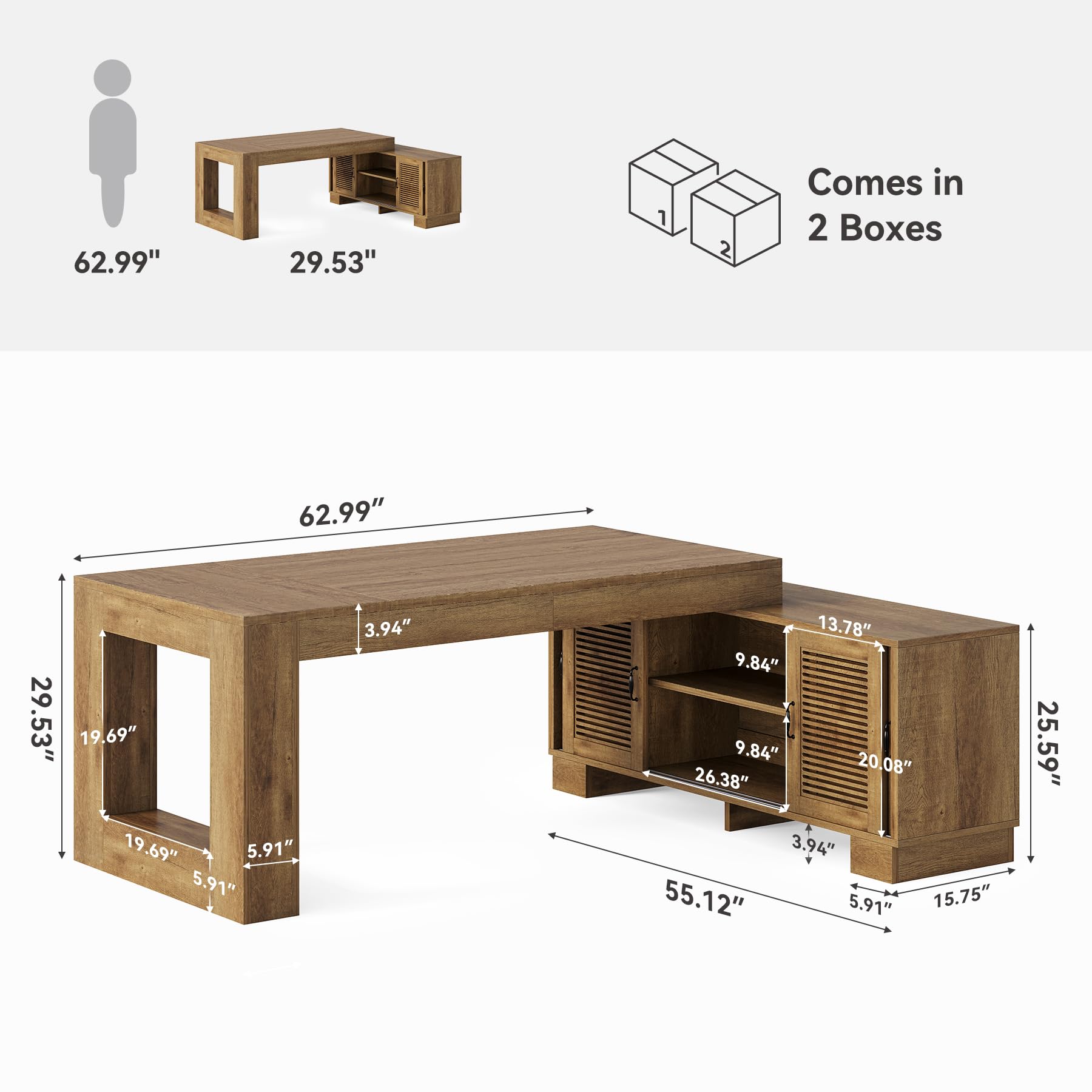 L-Shaped Executive Desk with File Cabinet