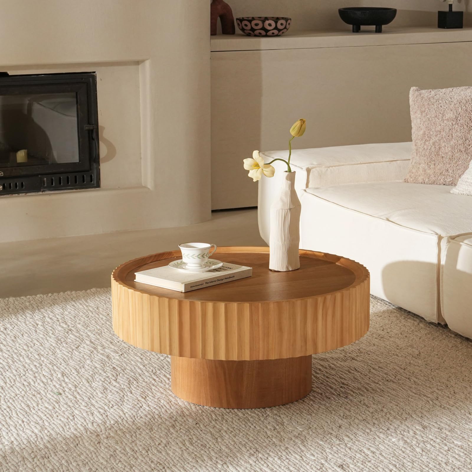 Round Fluted Drum Coffee Table with Storage