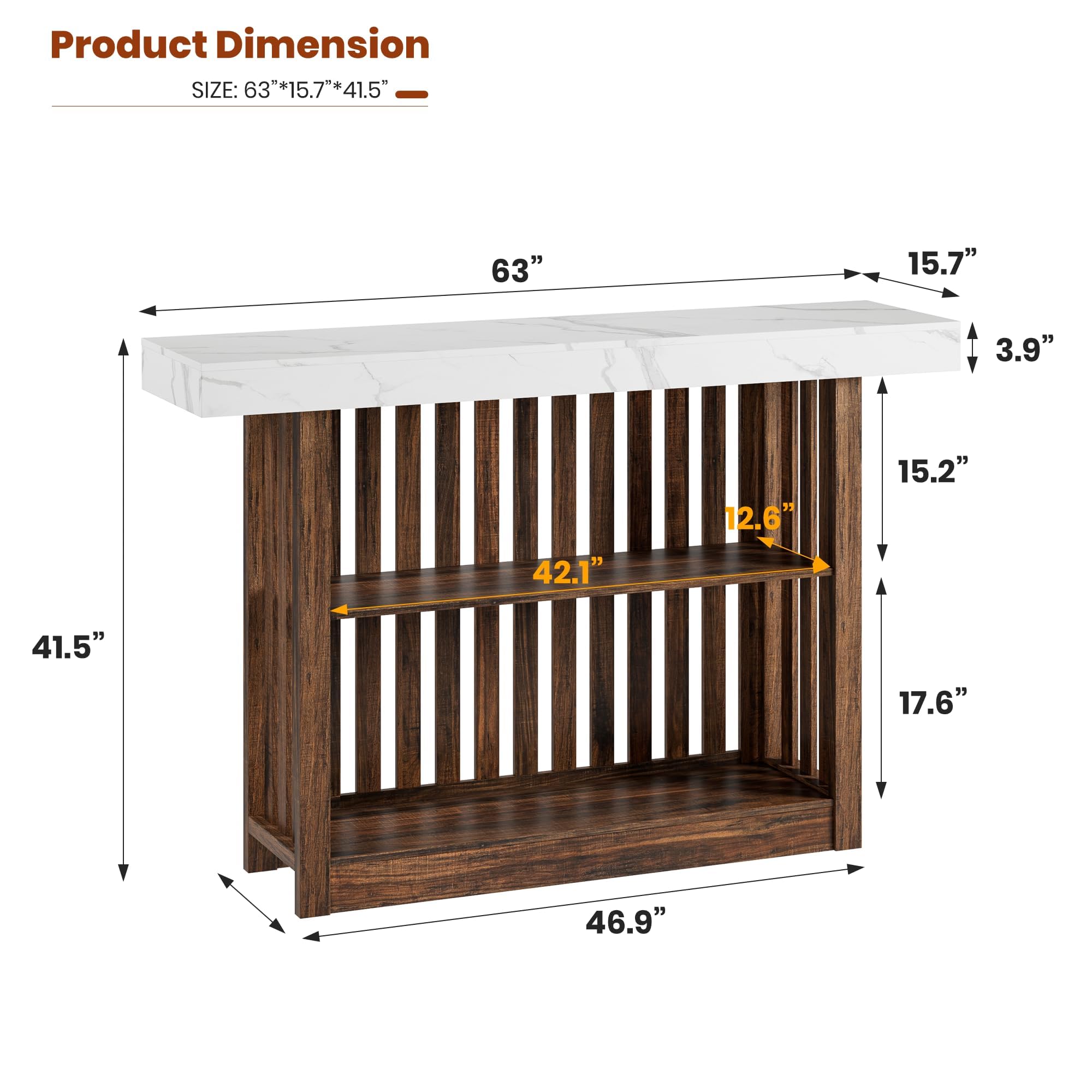 63" Counter Height Bar Table with Storage Shelves