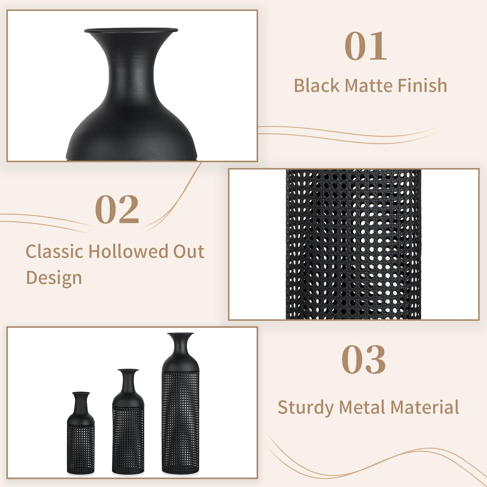 Black Metal Floor Vases Set of 3