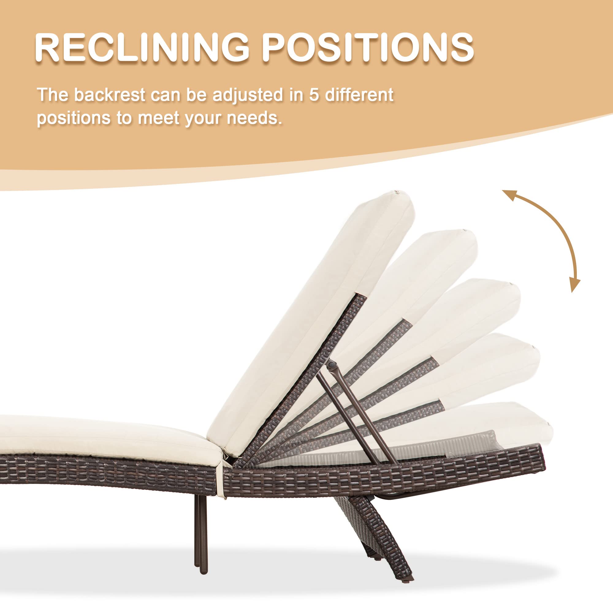 3-Piece Patio Chaise Lounge Set with Adjustable Backrest