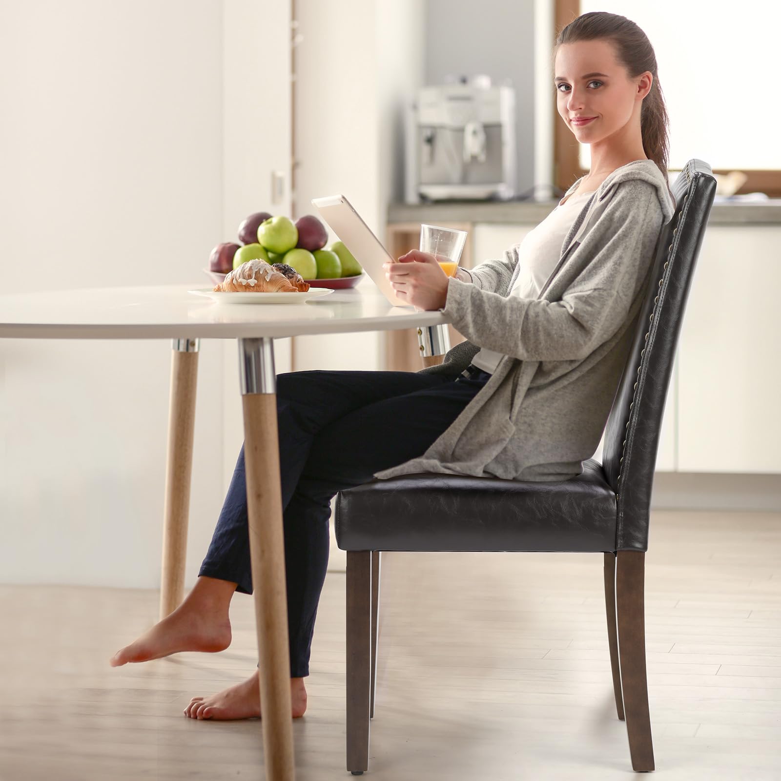 Dining Chairs Set of 6 with Padded Seat and Wooden Legs