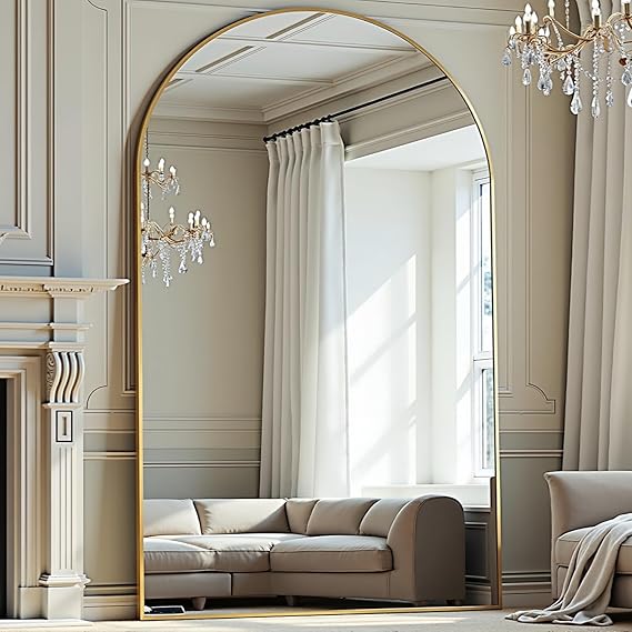 Arched Full Length Mirror 70x26 Gold Aluminum Frame