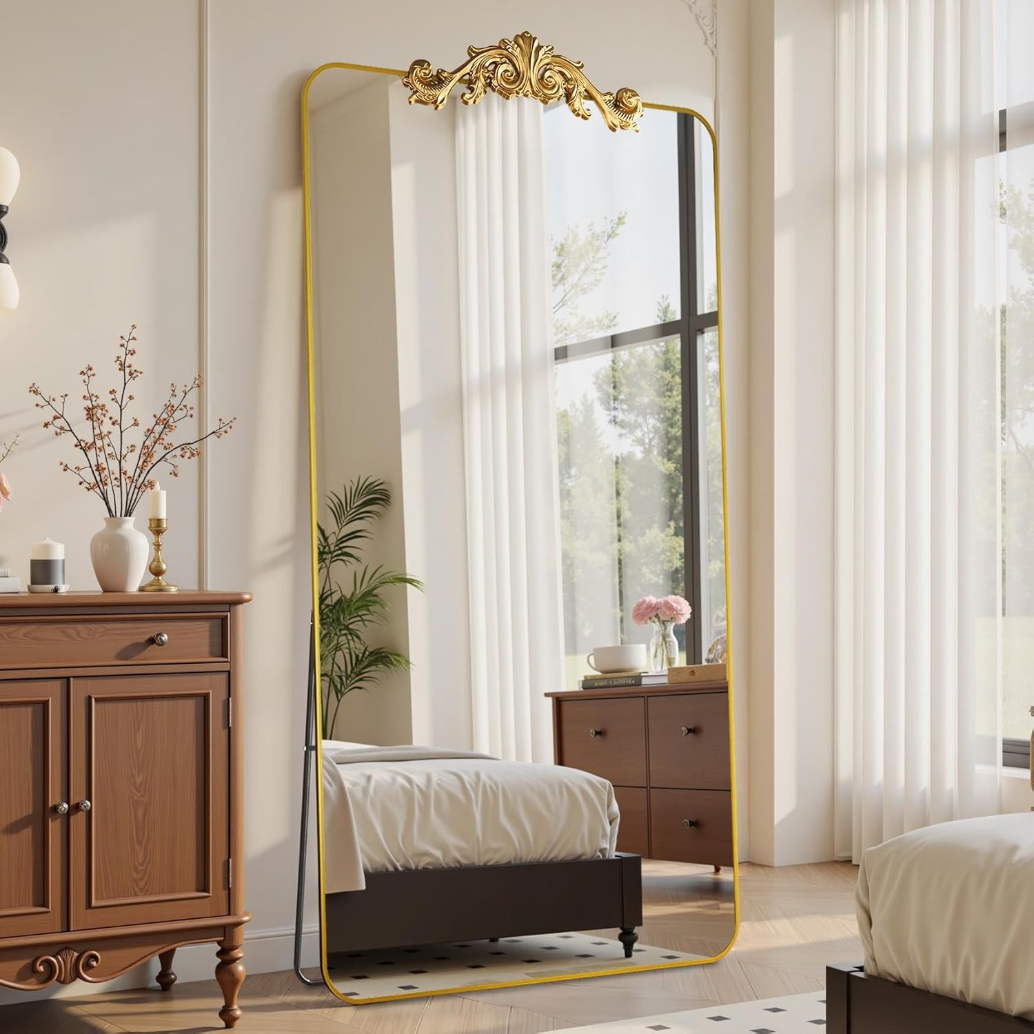 Vintage Full Length Floor Mirror 81x41 Carved Bronze