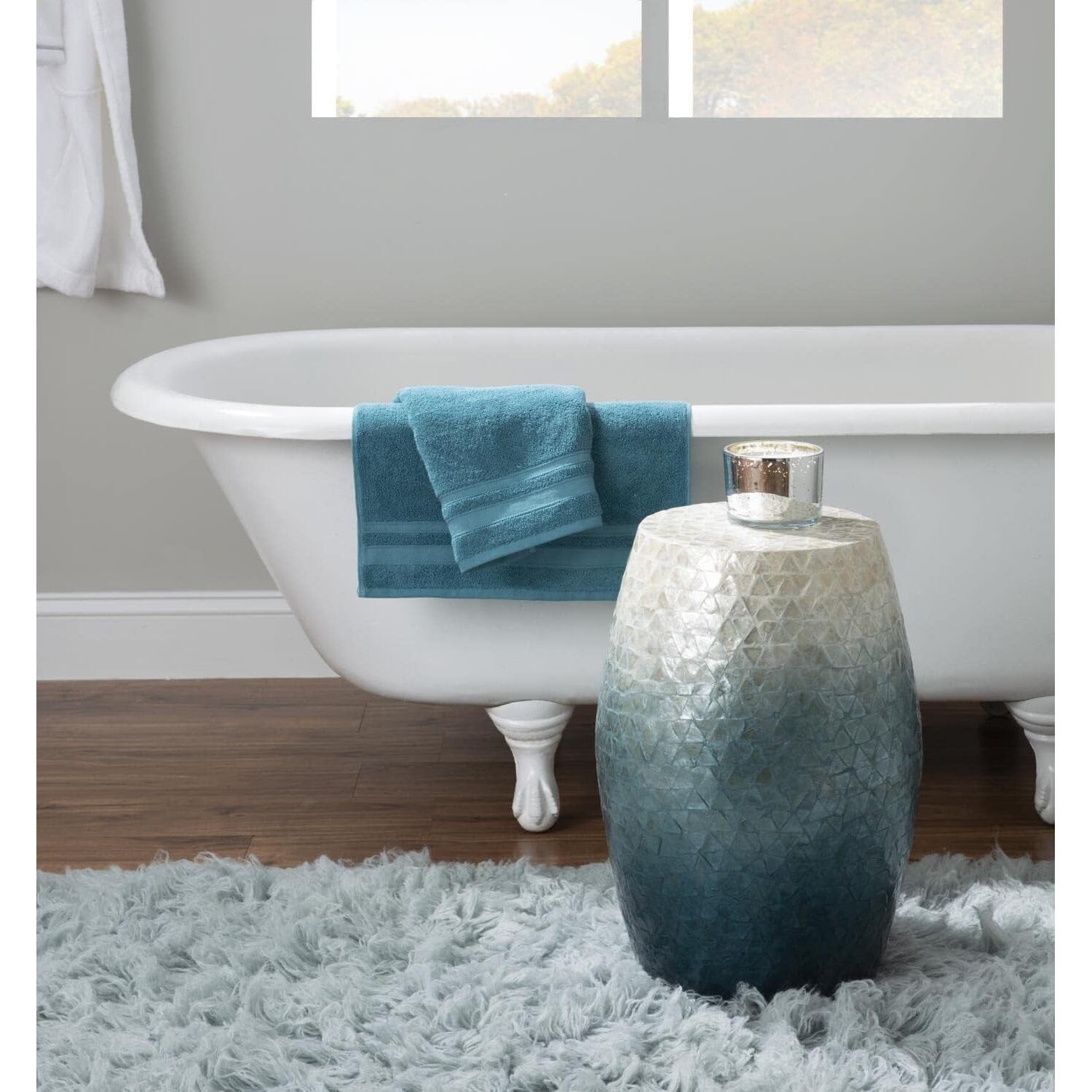 Blue Ombre Capiz Shell Drum Table