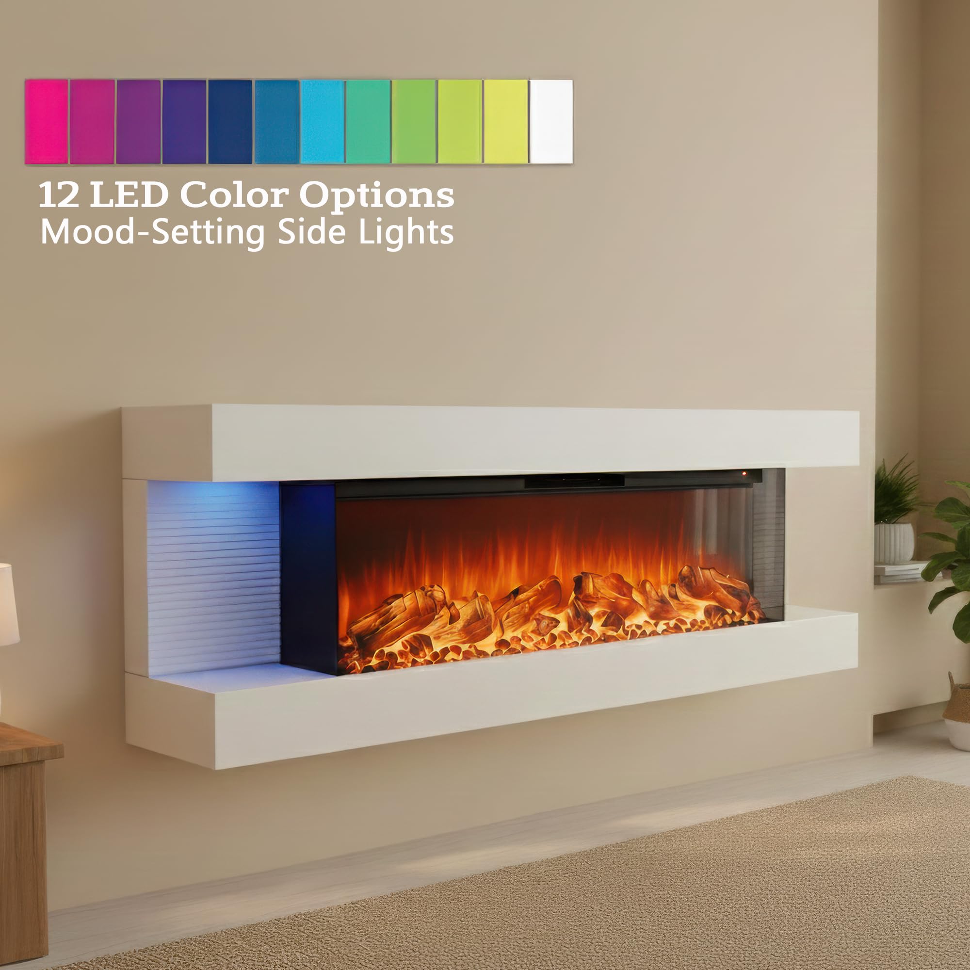 60" 3-Sided Wall Mount Electric Fireplace