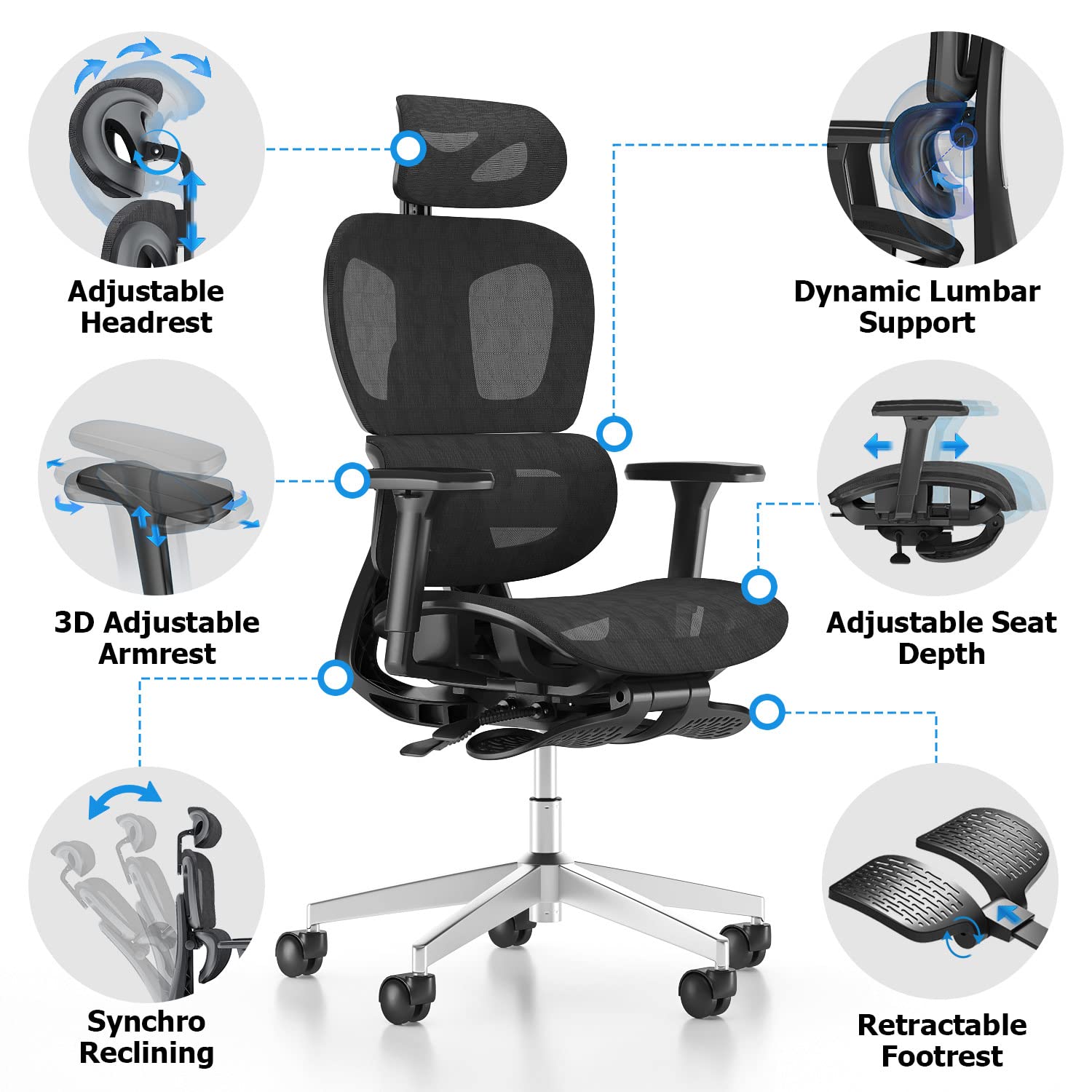 Ergonomic Office Chair Big and Tall with Adjustable Lumbar Support