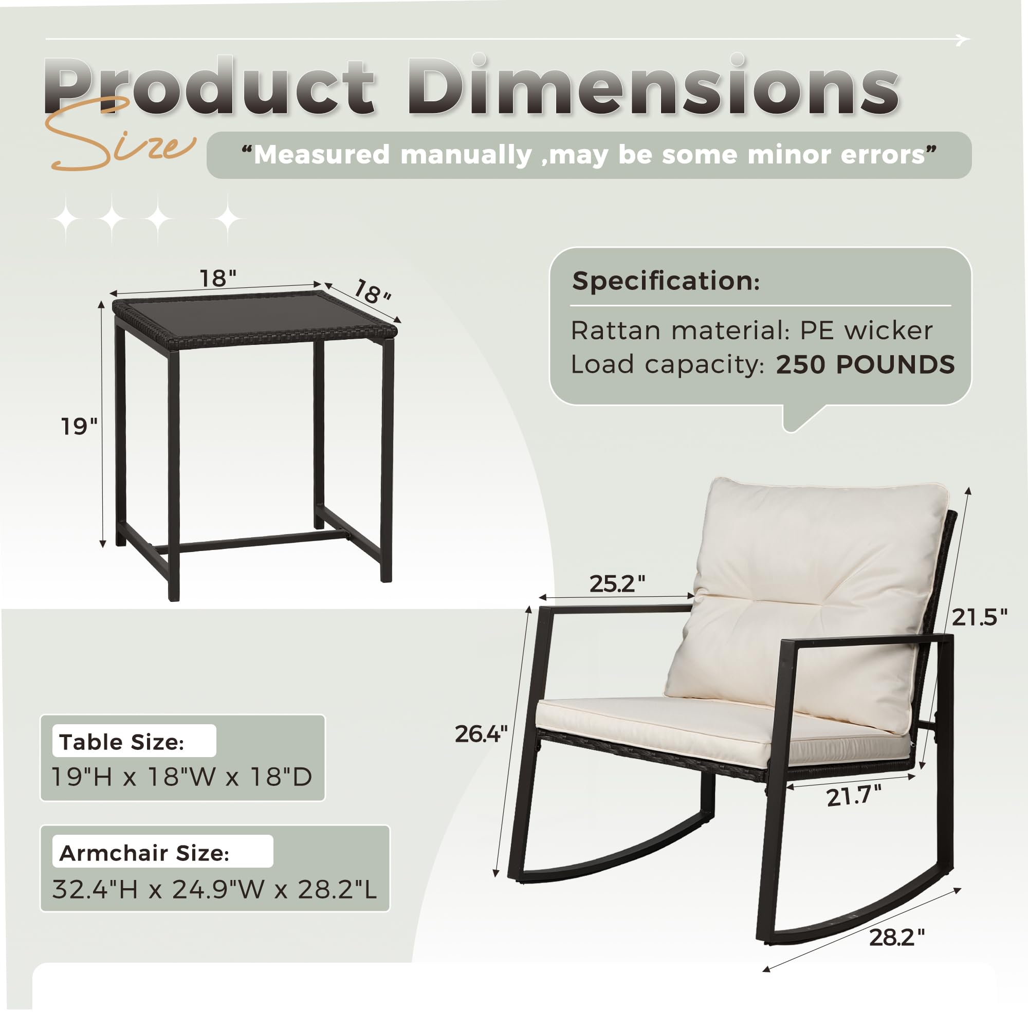 3-Piece Outdoor Rocking Bistro Set with Glass Coffee Table