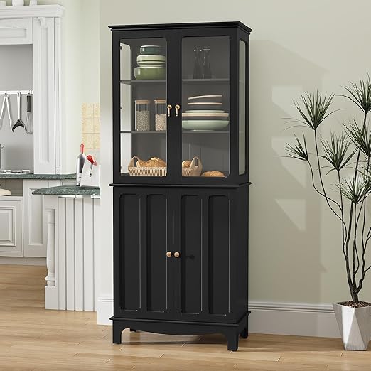 Glass Door Storage Cabinet with Adjustable Shelves