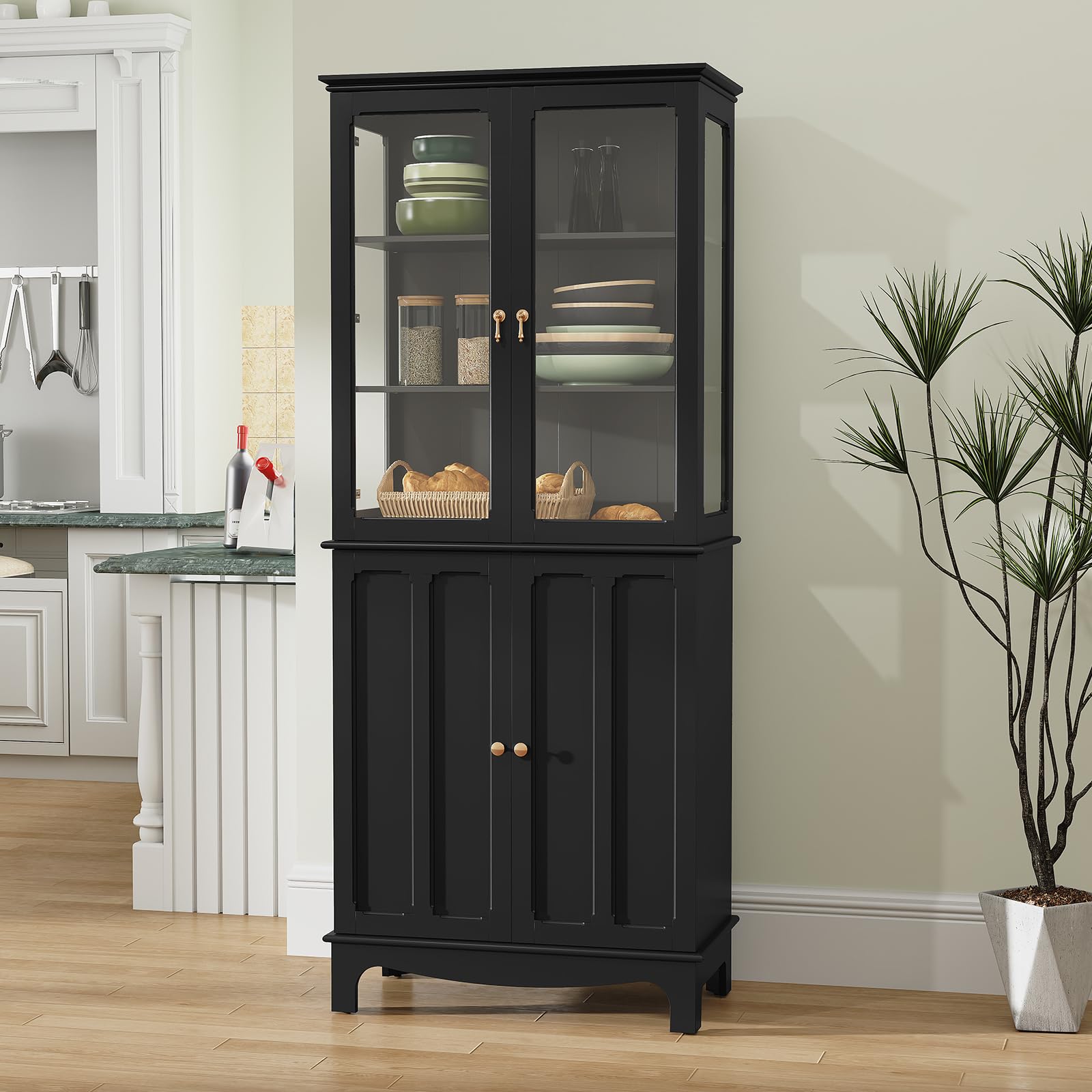Tall Storage Cabinet with Glass Doors