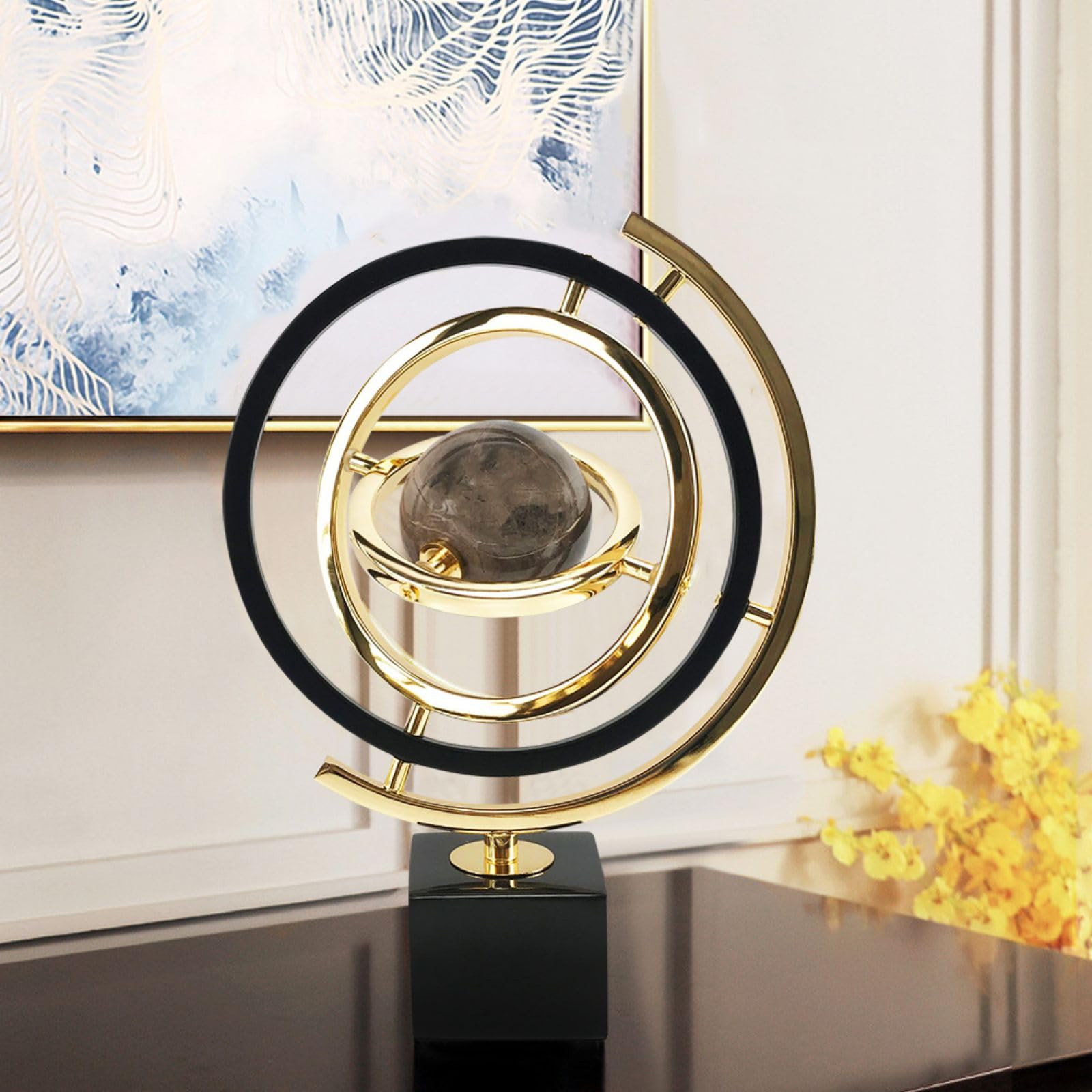 Modern Abstract Metal Globe Sculpture with Rectangle Stand