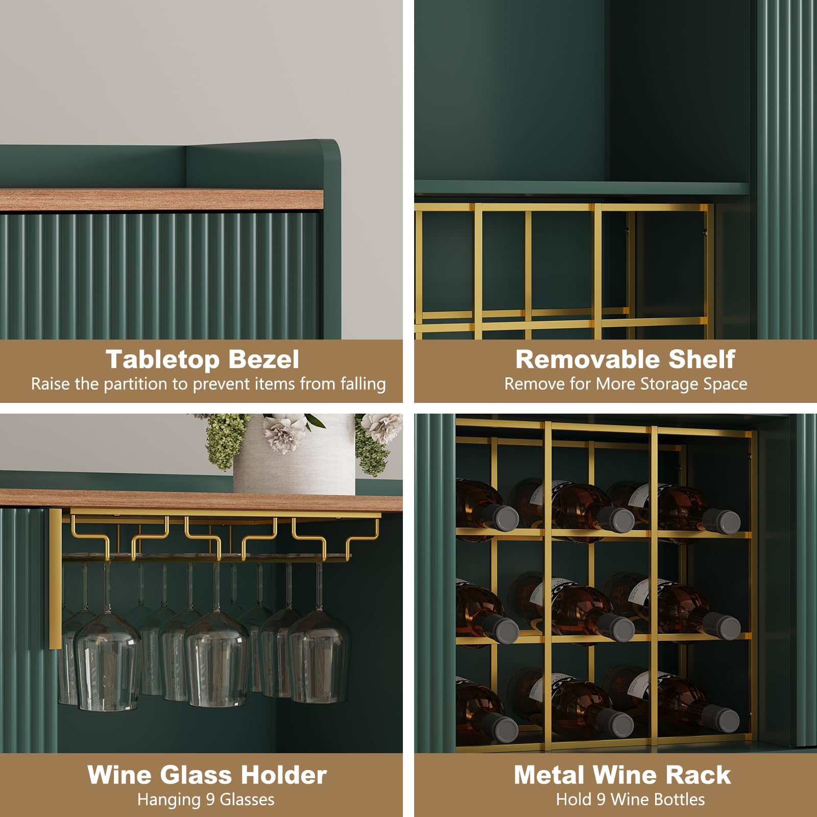 48" Wine Bar Cabinet with Fluted Texture and Storage