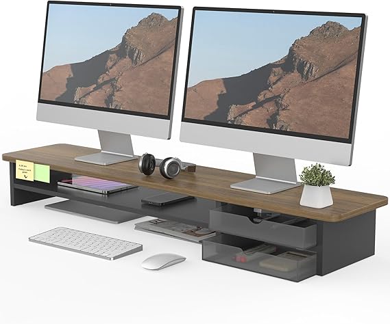 Dual Monitor Stand Riser with Drawer - 42.5 Inch Desktop Organizer