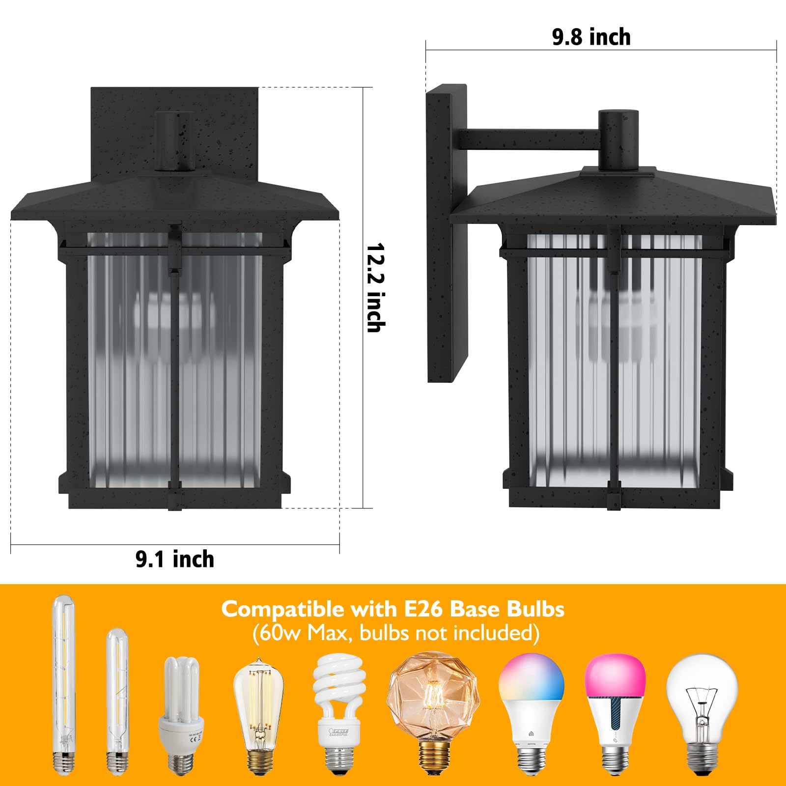 Retro Outdoor Wall Light with Ribbed Glass