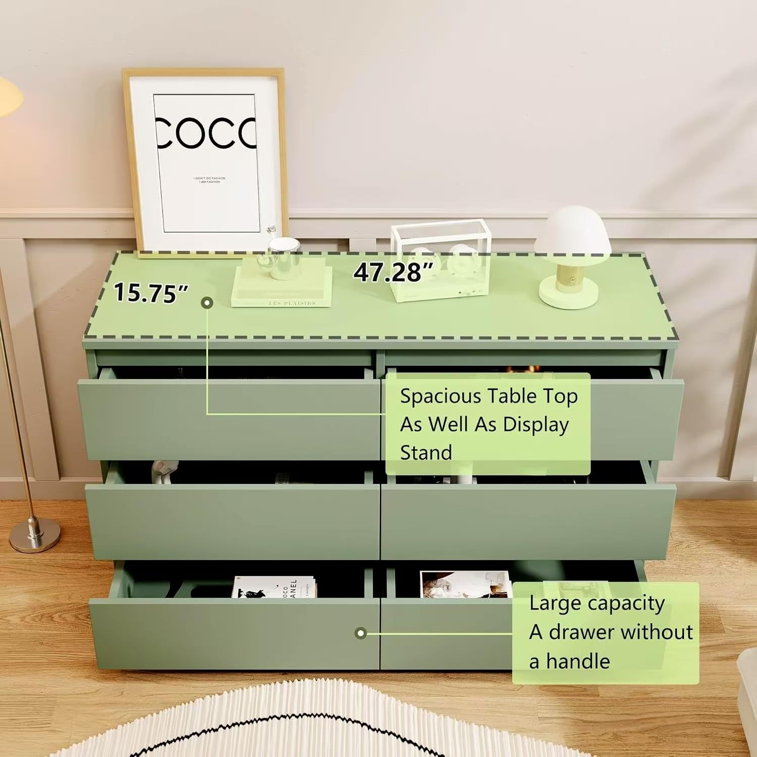 6-Drawer Dresser with Extra Deep Sliding Drawers