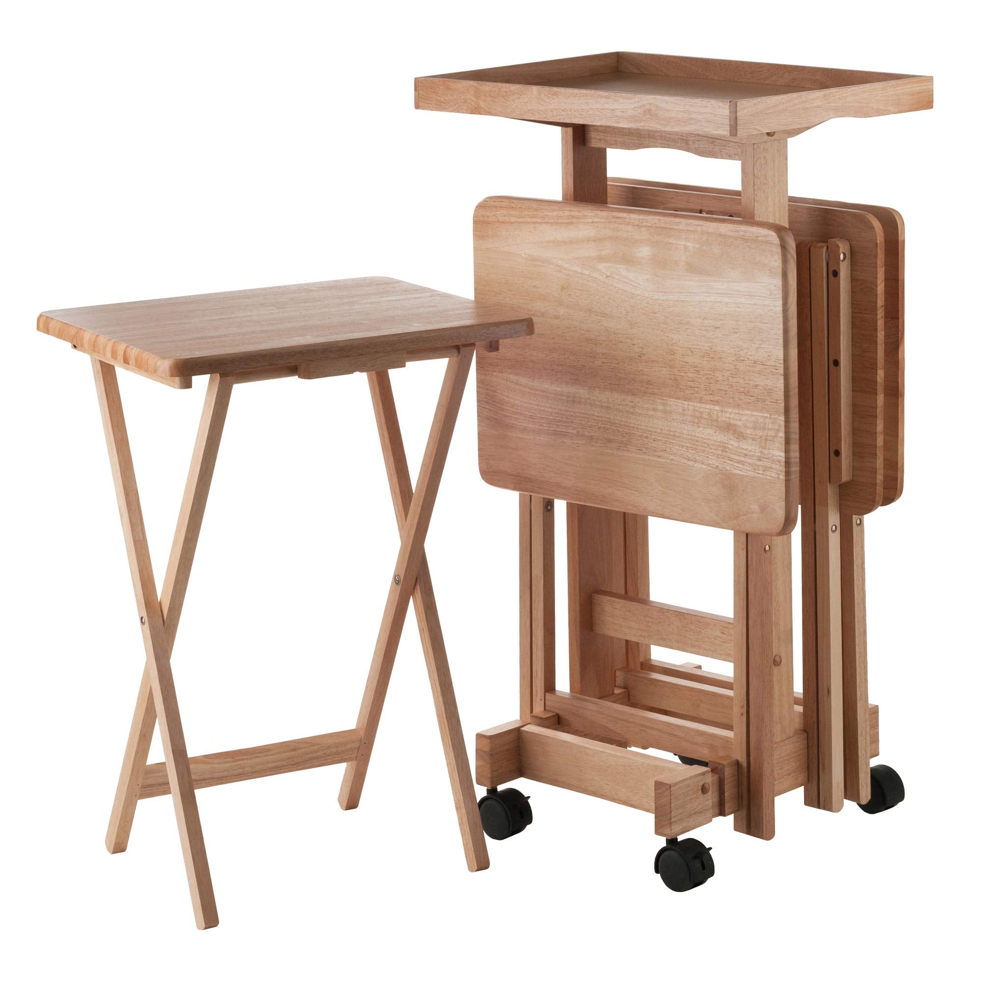 Isabelle Snack Table Set with Mobile Stand - Natural - Set of 4