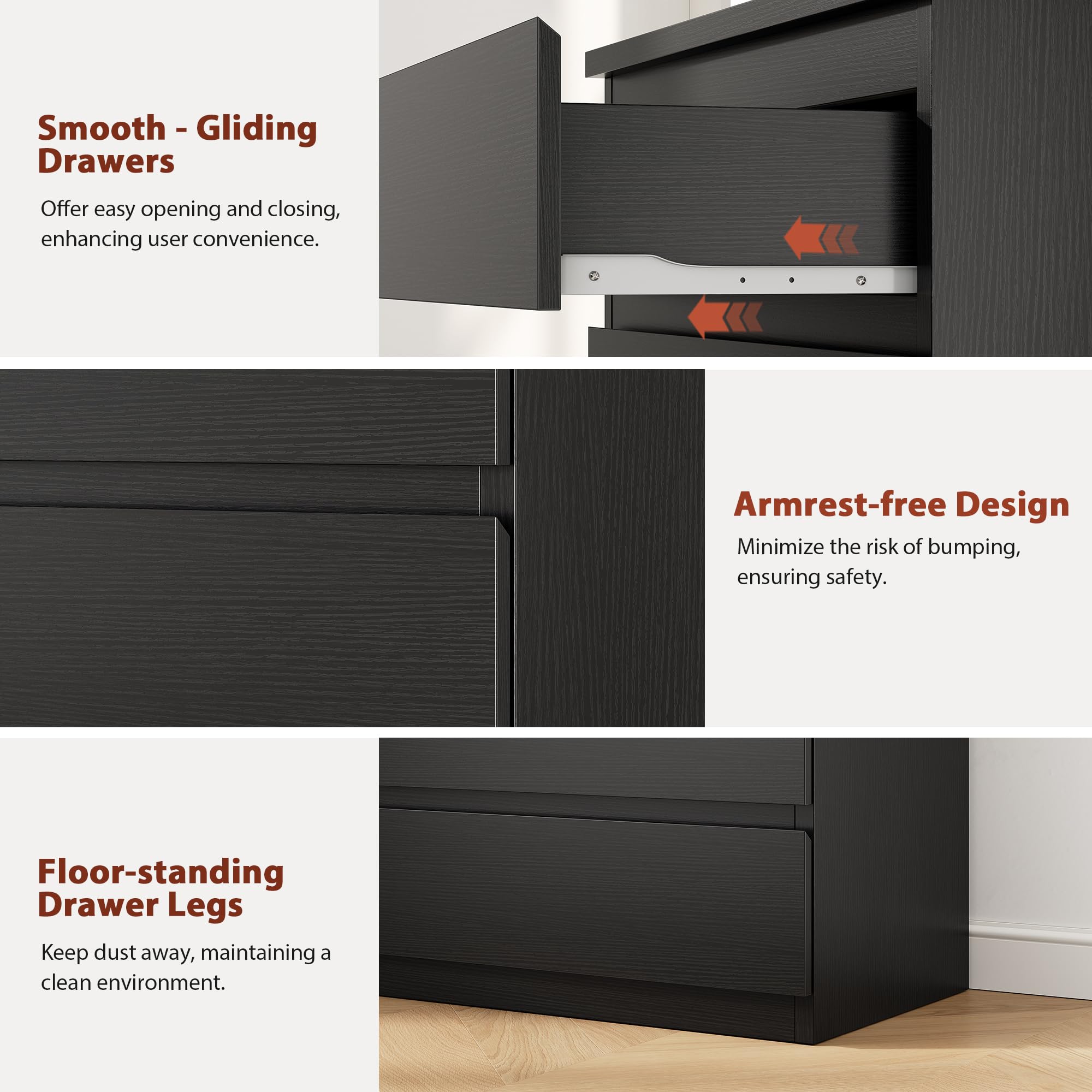 Black 5 Drawer Dresser with Handleless Drawers