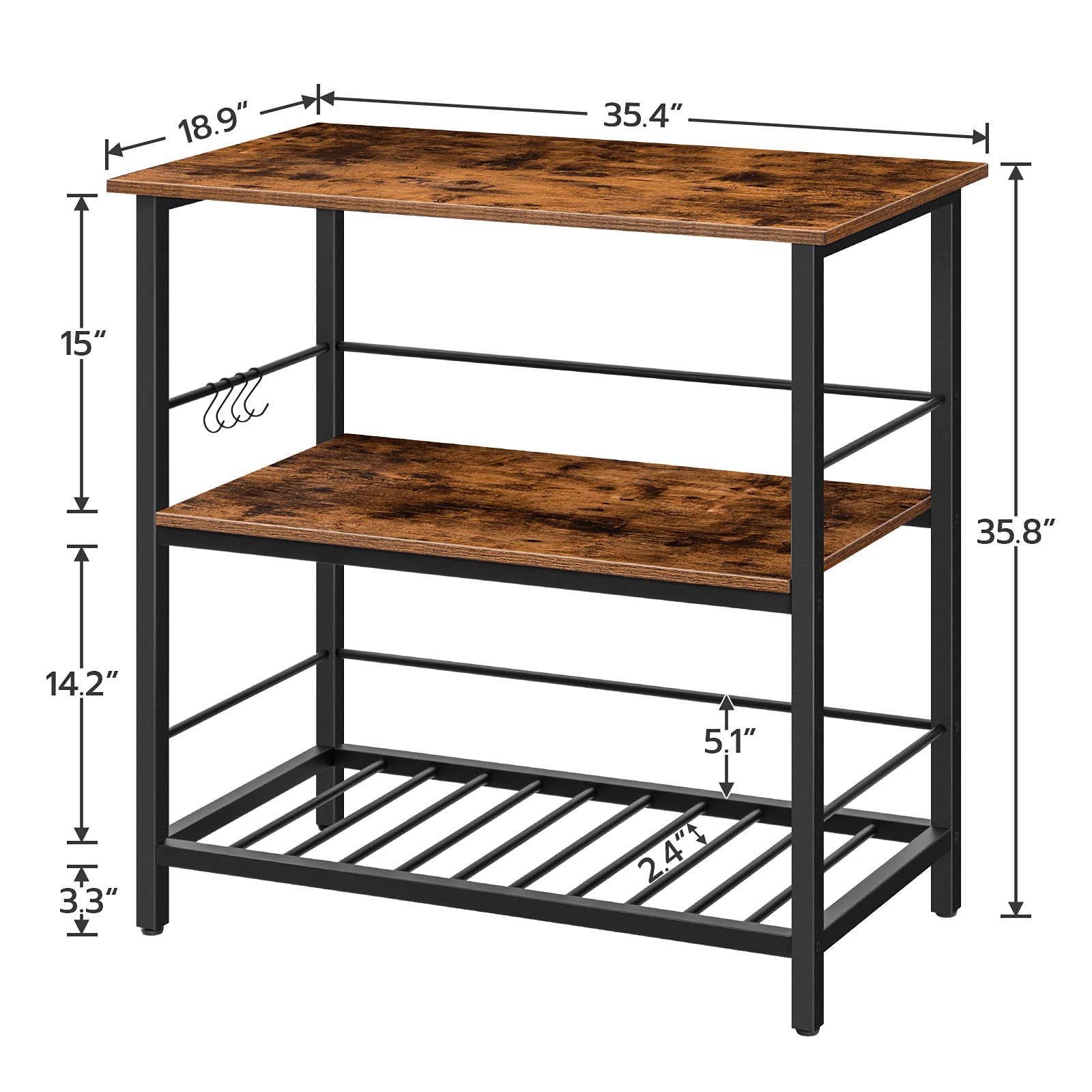 Kitchen Island with Wine Rack and Hooks