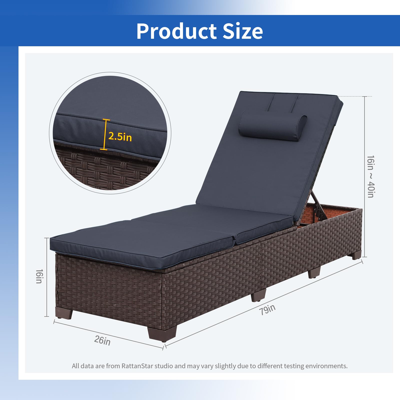 Outdoor Chaise Lounge Set of 2 with Adjustable Backrest
