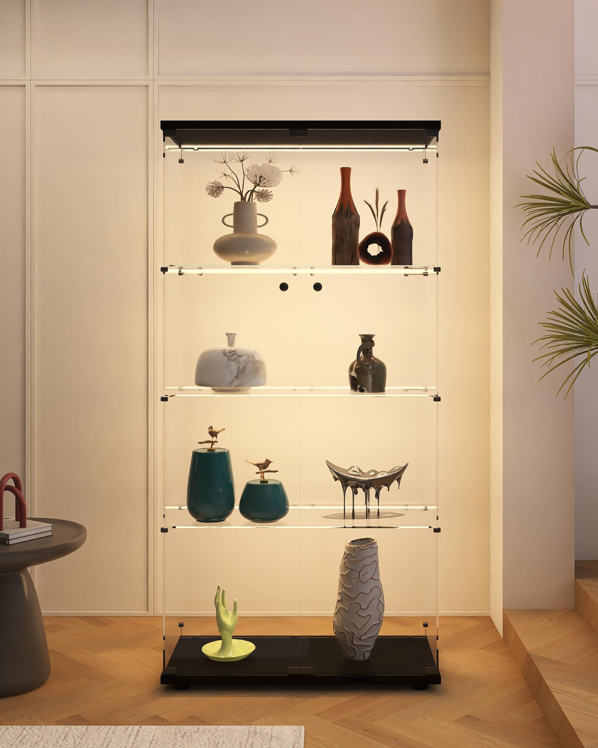 Glass Display Cabinet with LED Lights and Lock