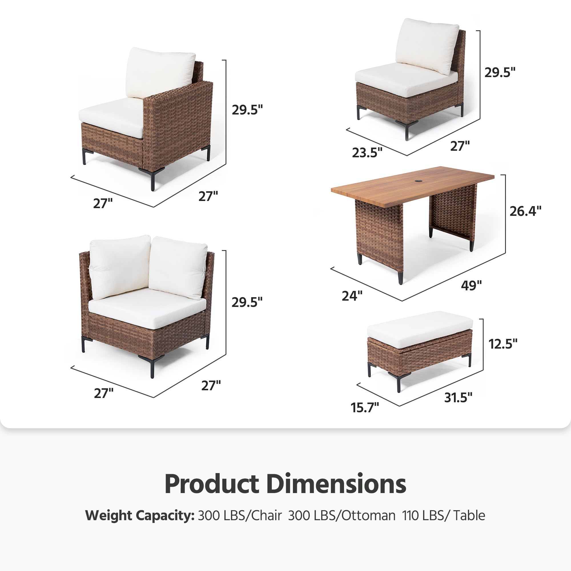8-Piece Outdoor Patio Furniture Set with Adjustable Backrests