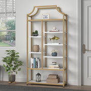8-Tier Open Shelf Bookcase with Gold Metal Frame