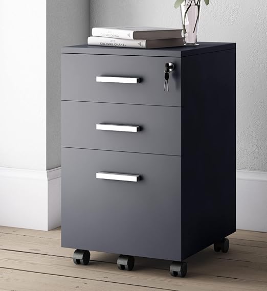 3-Drawer Rolling File Cabinet with Lock