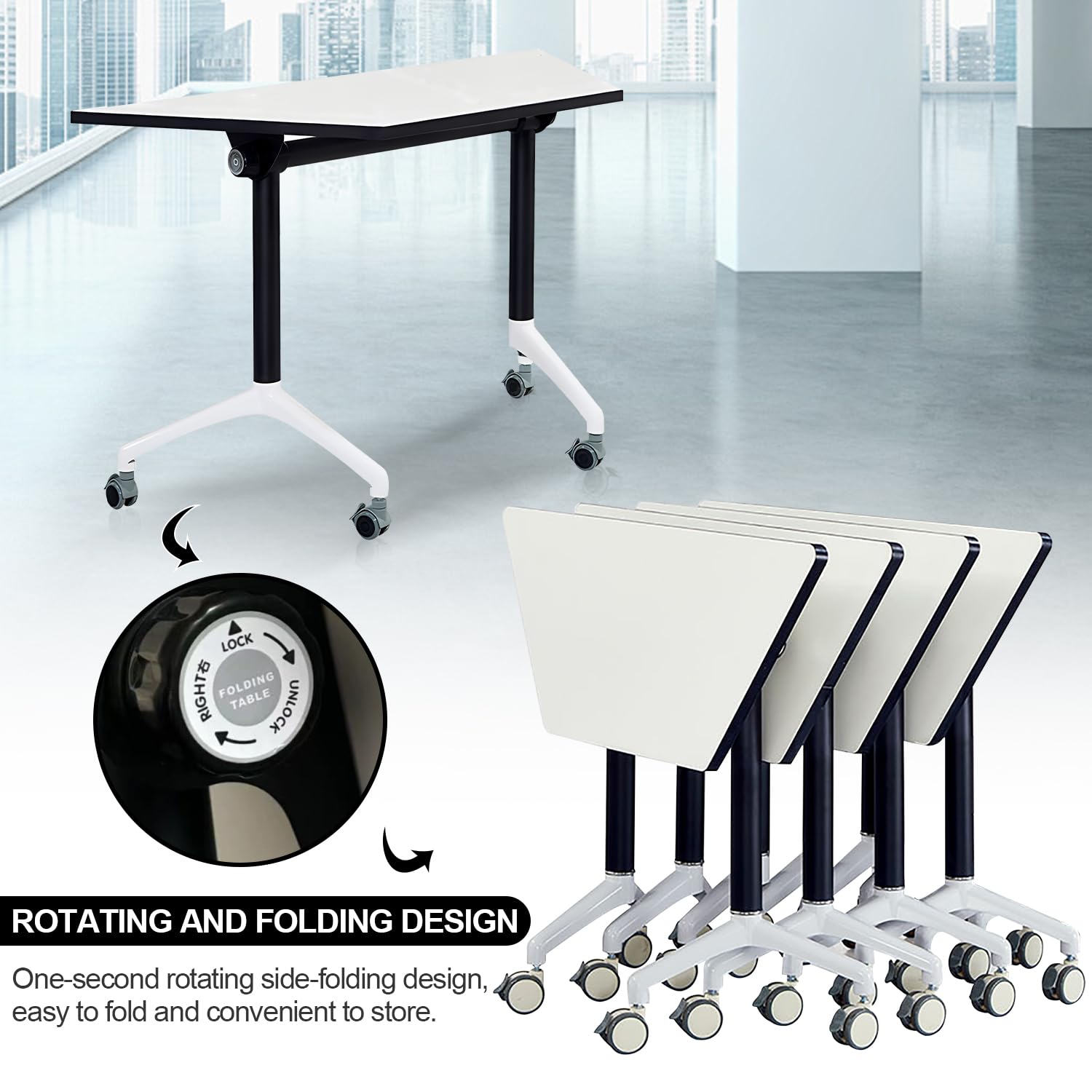 Foldable Conference Room Table with Wheels