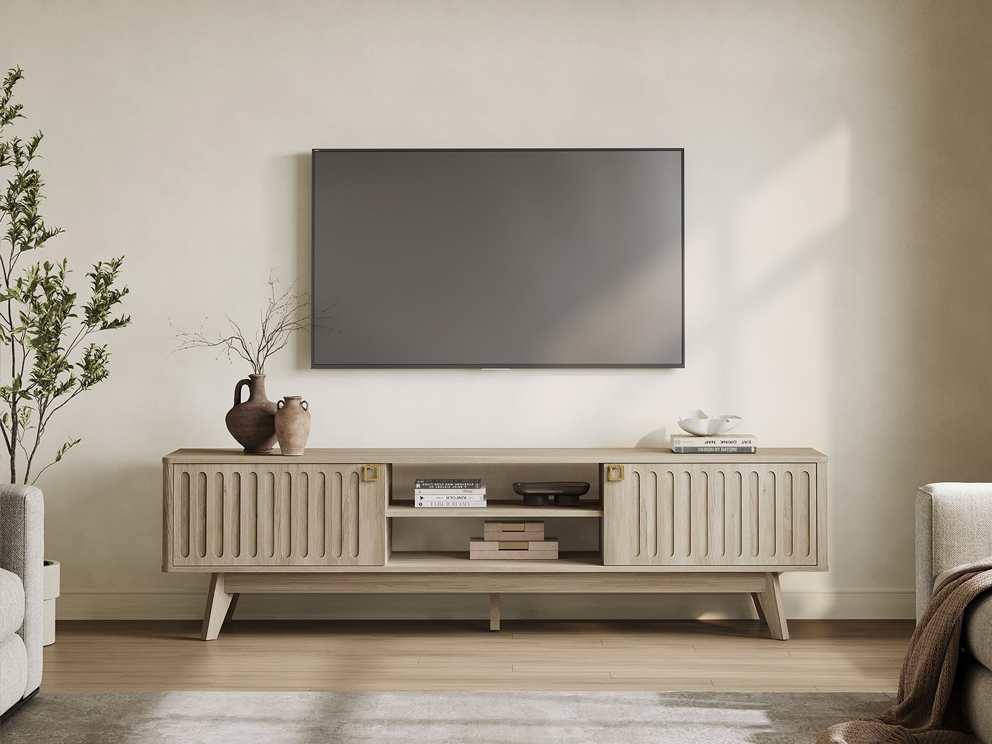 Modern TV Stand for 65-80 Inch TV with Storage Cabinets